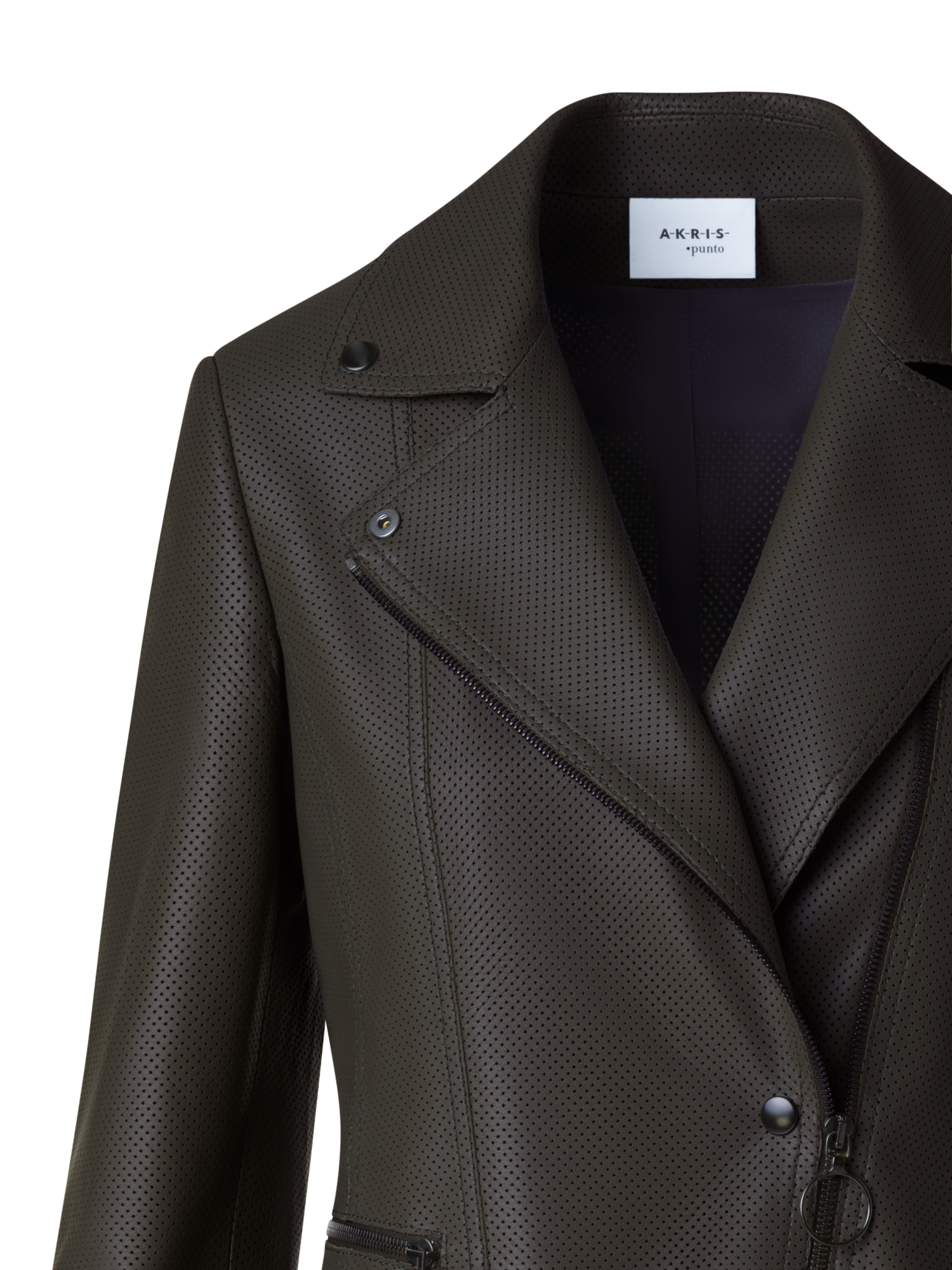 Designer Short Fitted Leather Biker Jacket - neutral - brown