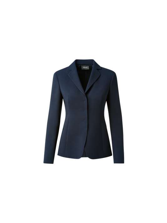 Designer Wool Double-Face Blazer with Leather Collar - navy - blue
