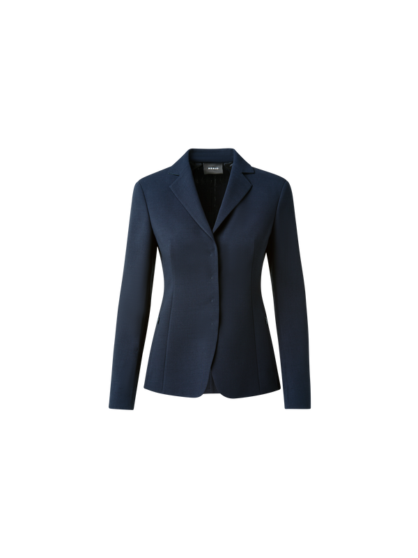 Designer Wool Double-Face Blazer with Leather Collar - navy - blue