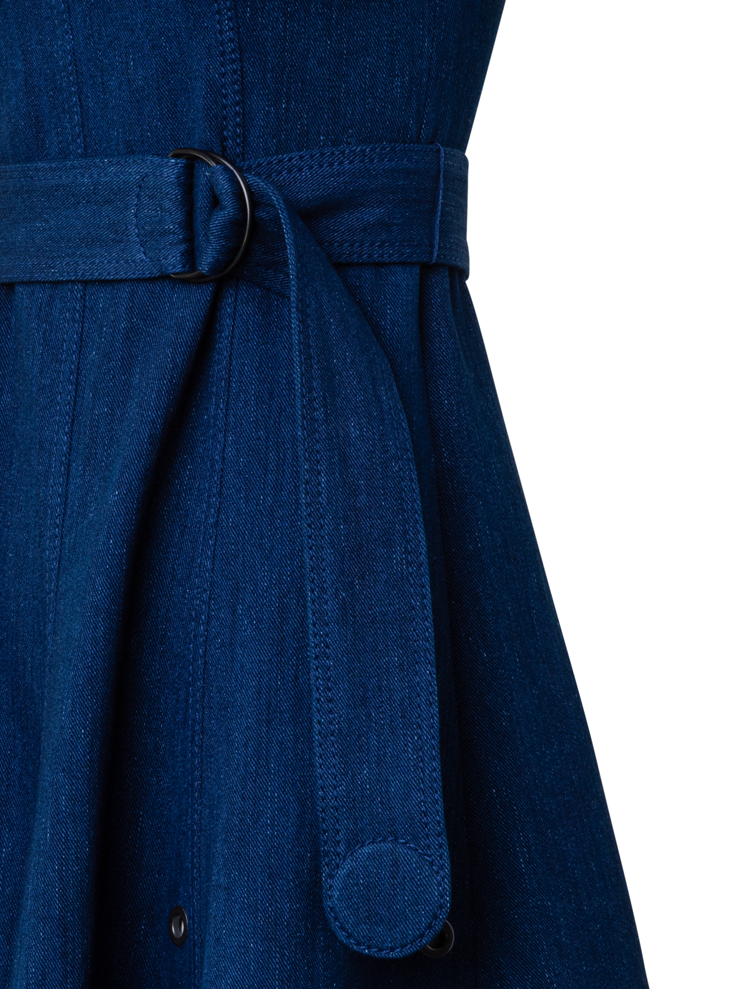 Designer A-Line Denim Stretch Dress with Eyelet Detail - navy - blue