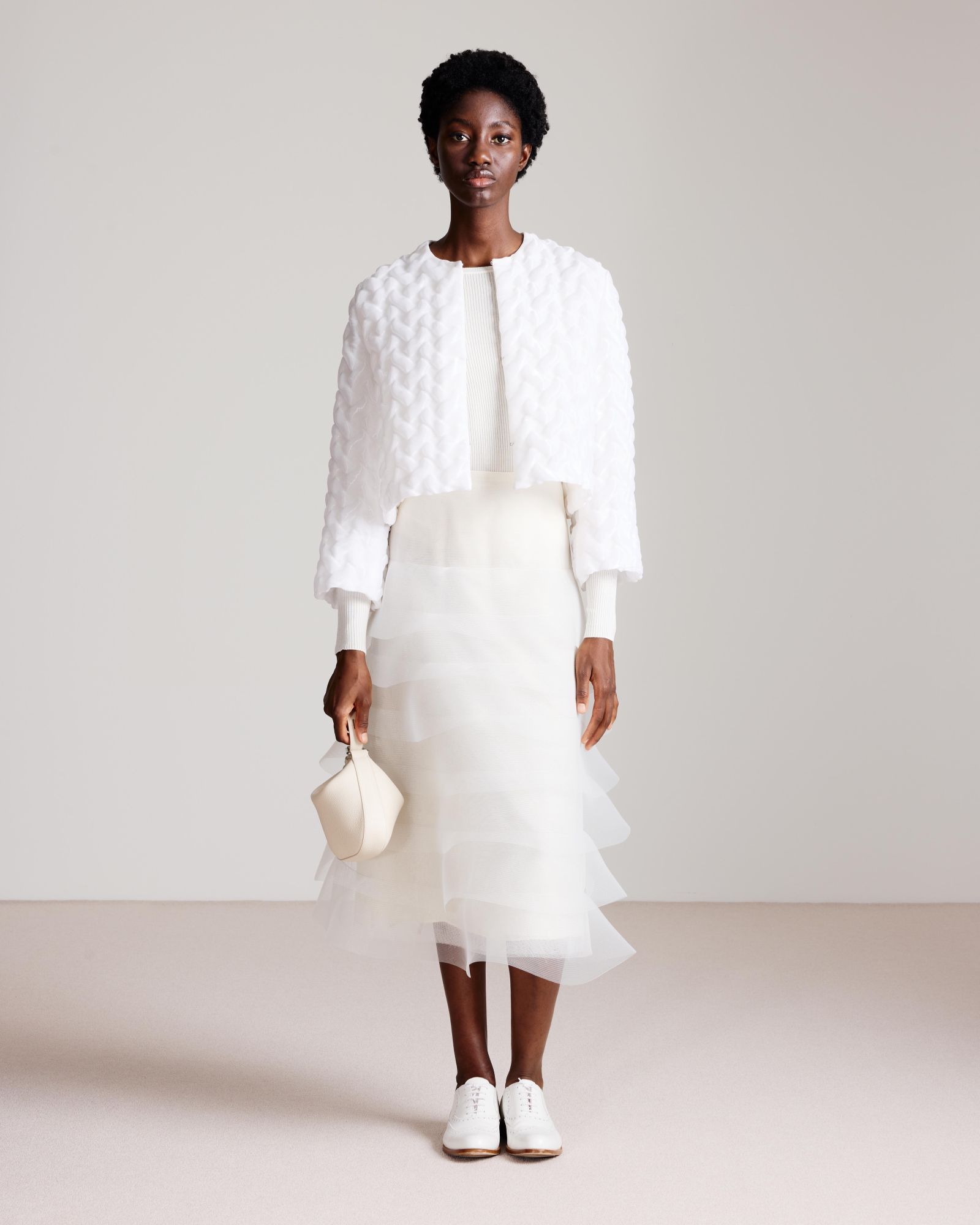 Designer Short Jacket in 3D Bubble Organza - neutral - ecru - white 