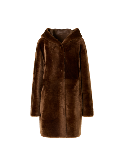 Designer Oversize Reversible Lamb Fur Parka with Hood - brown