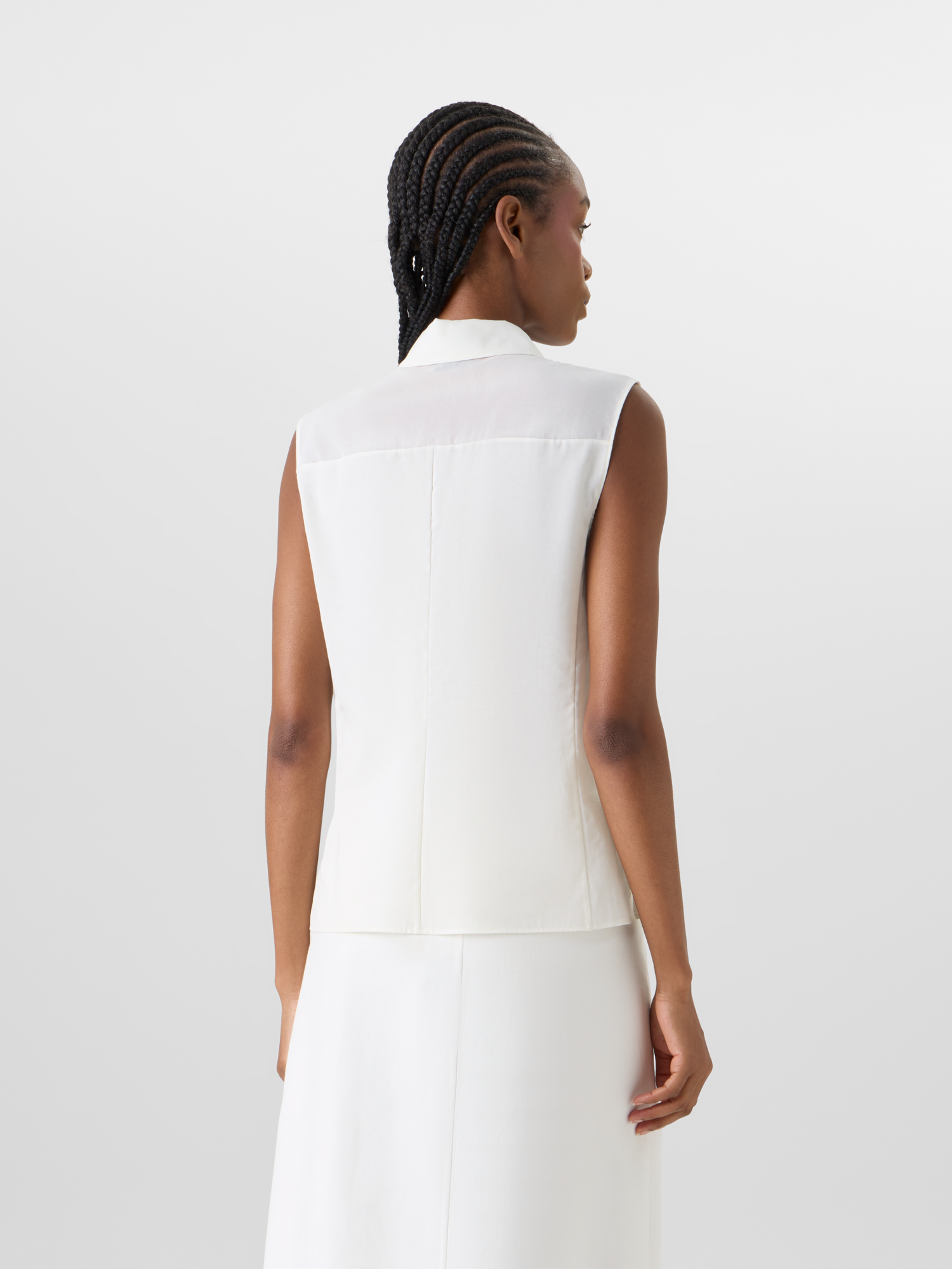 Designer Cotton Voile Blouson-Top Sleeveless - ecru 