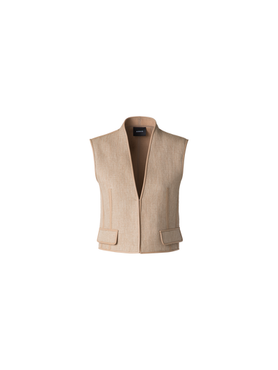 Designer Gilet in Soft Cotton Raffia with Leather Trim - neutral - beige