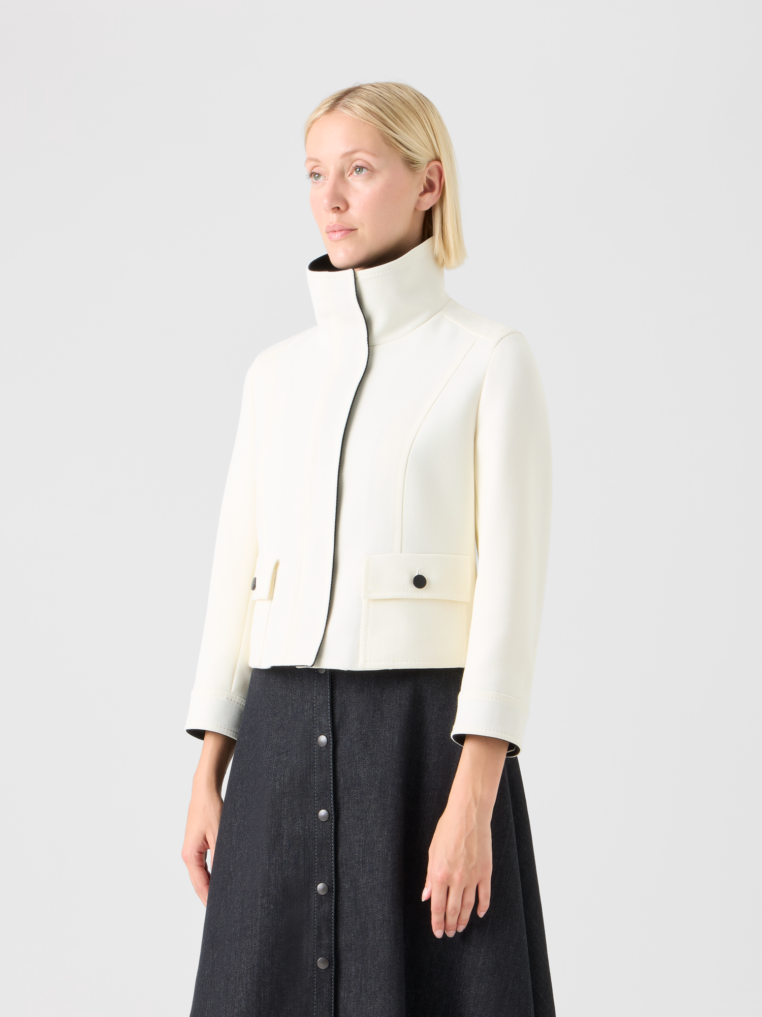 Designer Contrast Wool Tricotine Jacket - multicolor - ecru 