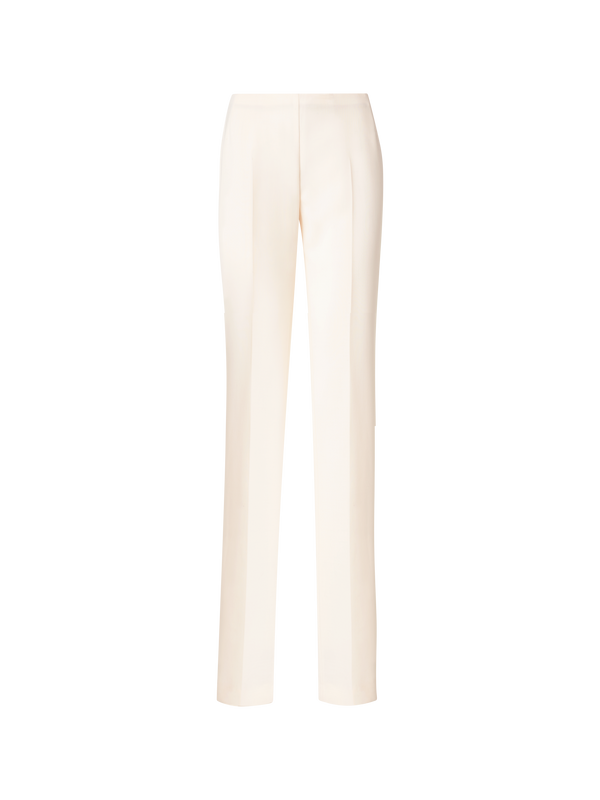 Designer Straight Wool Double-Face Pants - ecru - white
