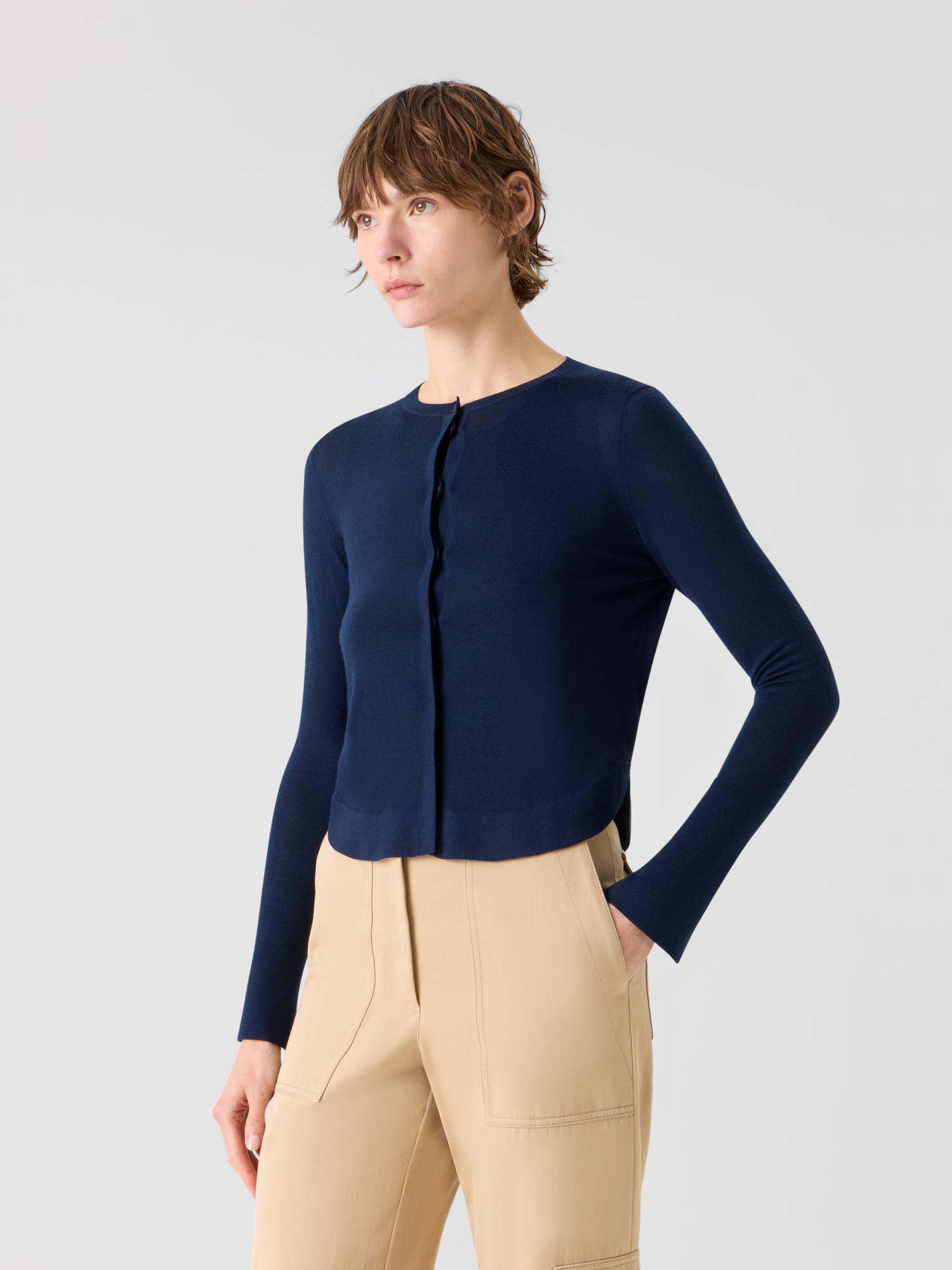 Designer Lightweight Merino Wool Knit Cardigan - navy - blue