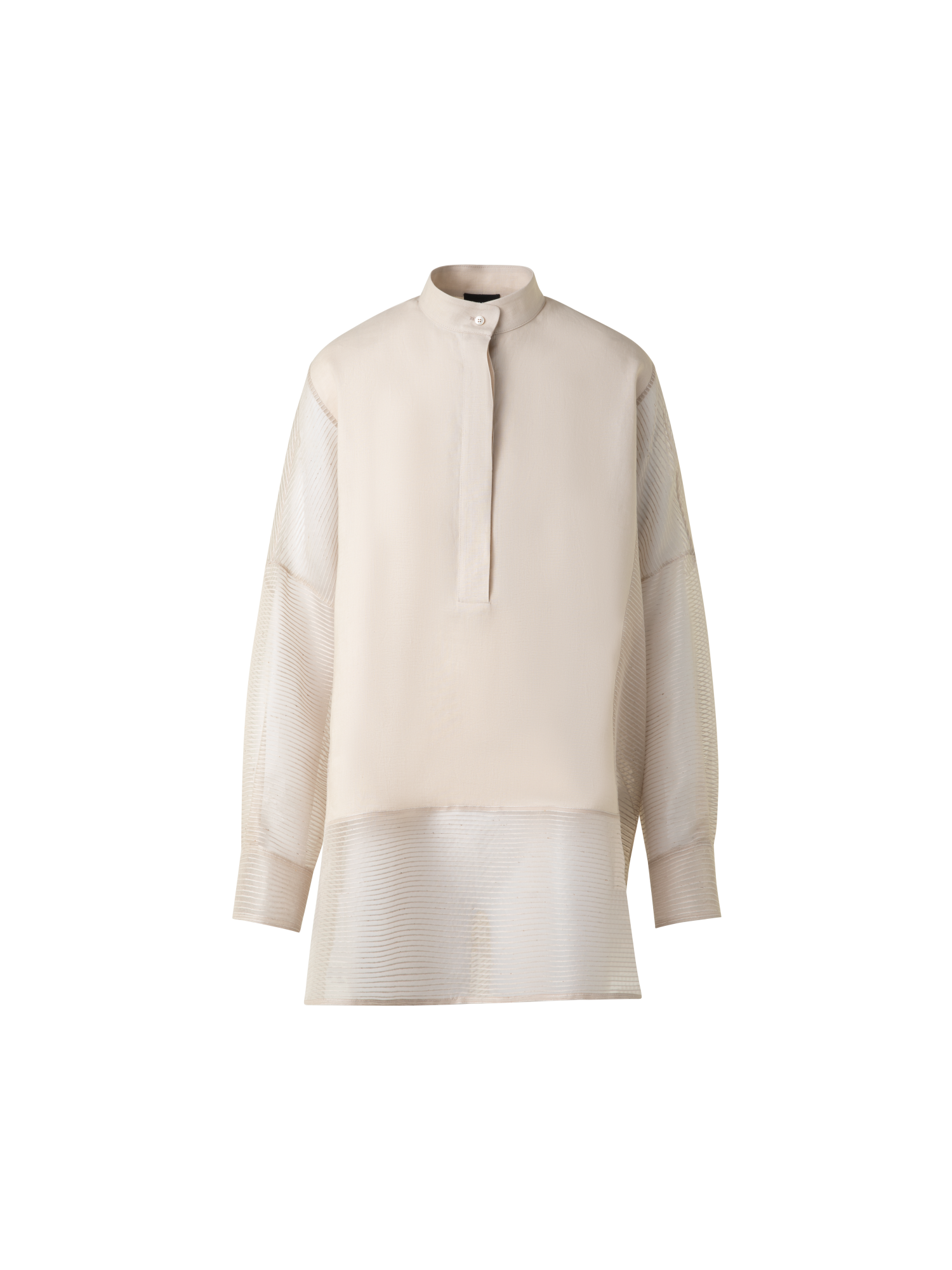 Designer Linen Tunic Blouse with Striped Organza - neutral - grey - beige