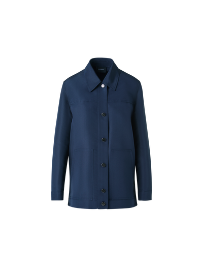 Designer Ottoman Silk Shirt Jacket - neutral - navy - blue