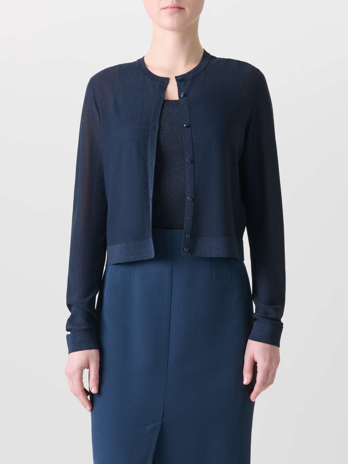 Designer Silk Cardigan with Golden Lurex - blue #editorial