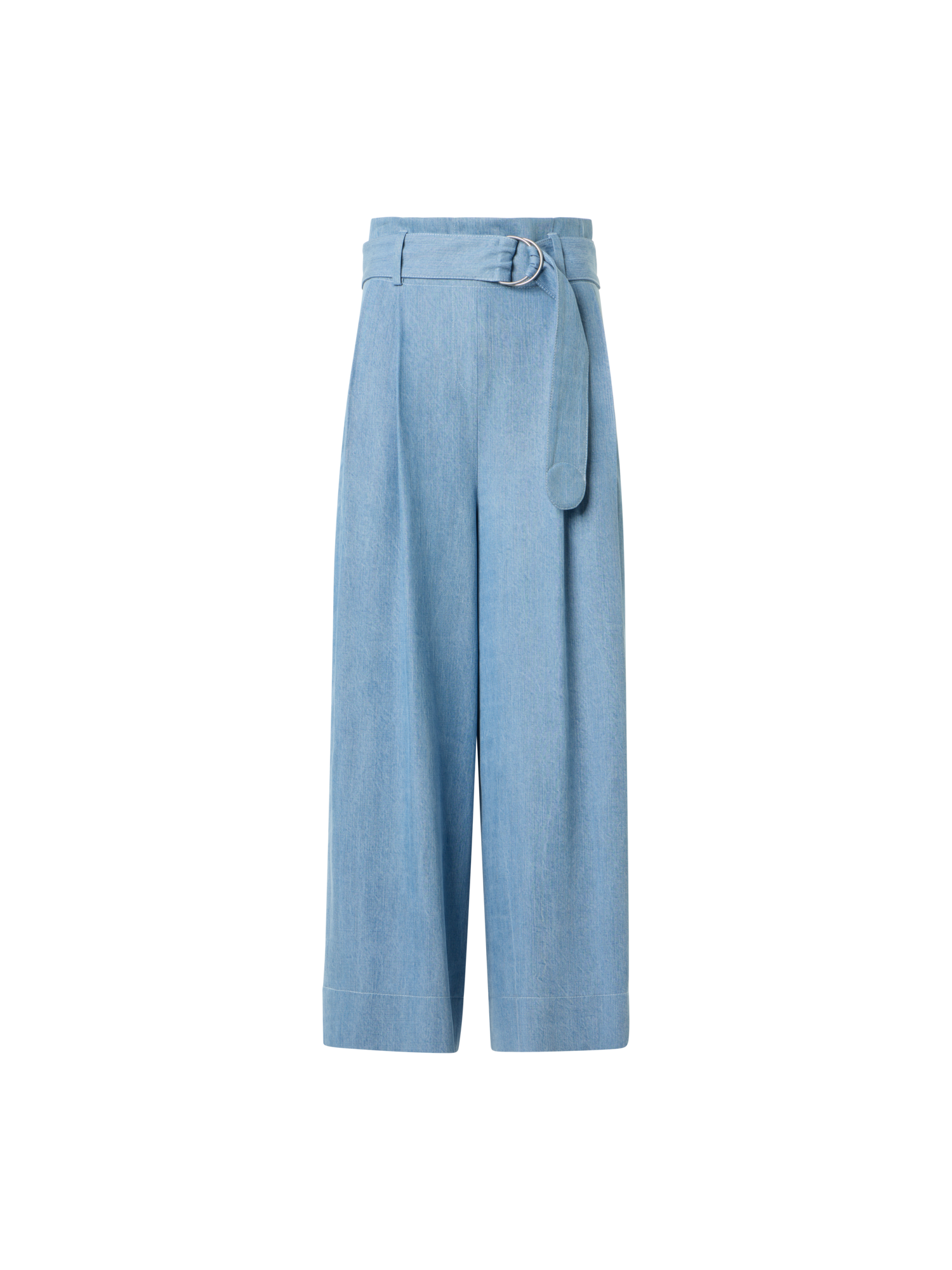 Designer Fiorella Wide Leg Pleated Culotte Denim Pants - blue