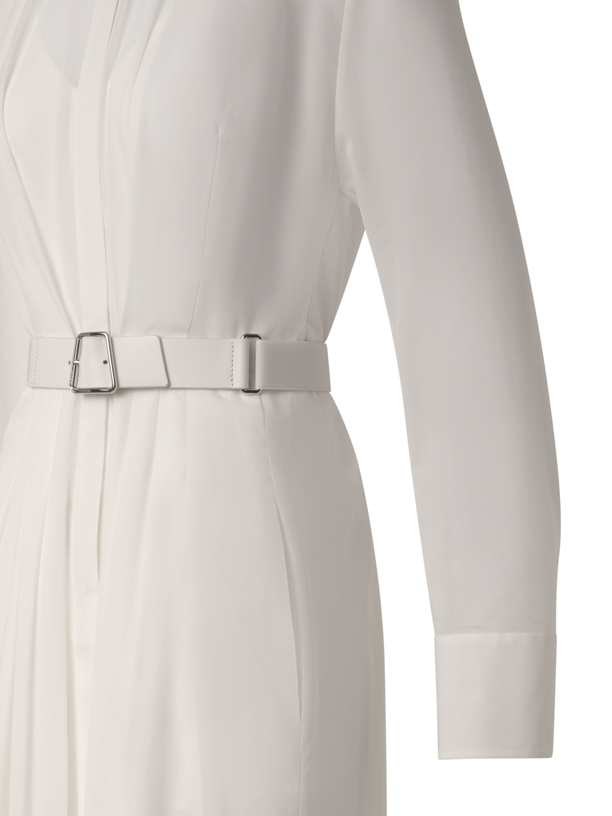 Designer Belted Long Sleeve Shirt Dress in Cotton Voile - grey - neutral - beige