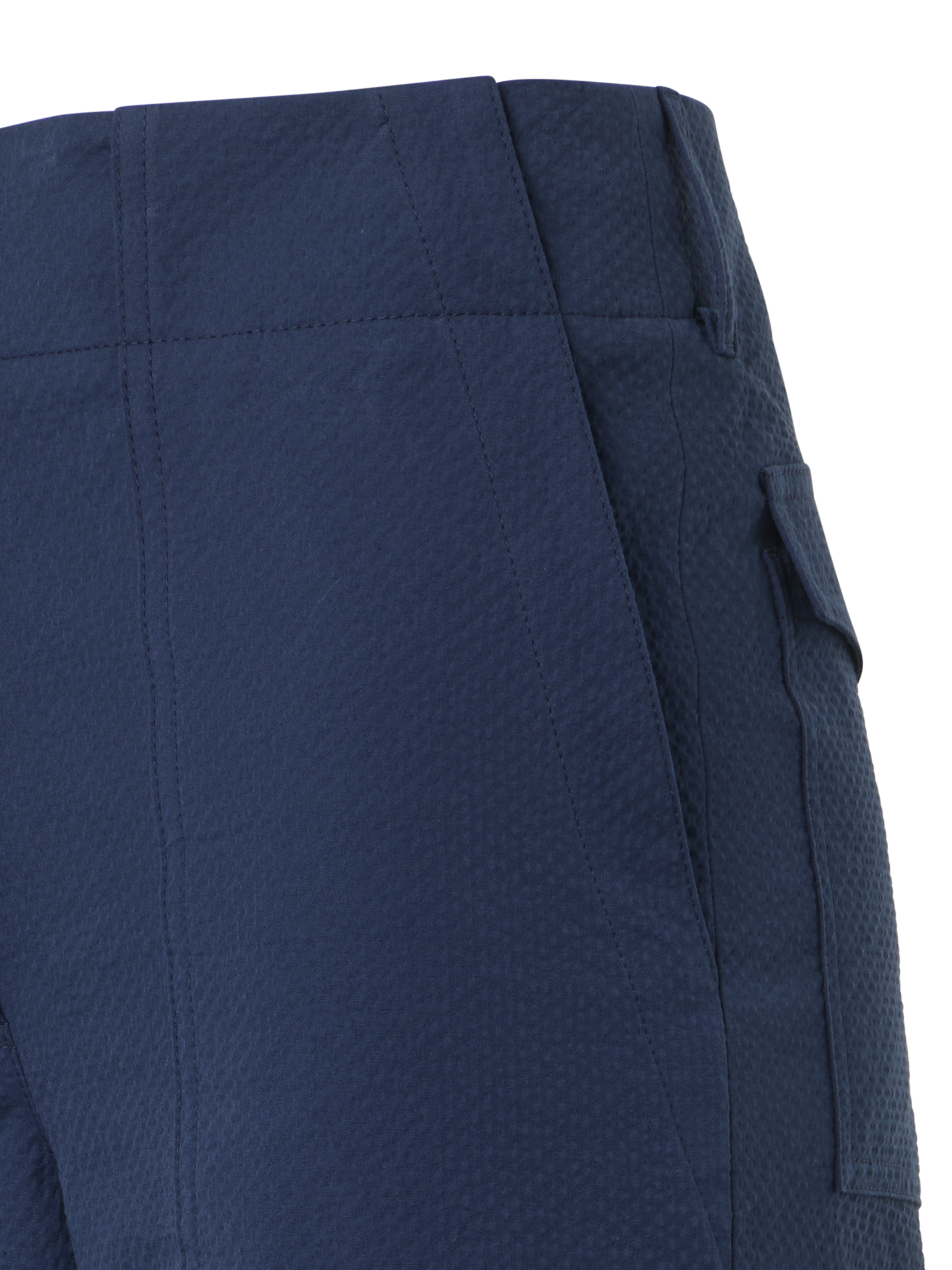 Designer Cliff Straight Cropped Cotton Seersucker Cargo Pants - navy - blue