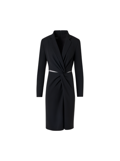 Designer Wool Double-Face Dress with Knot Waist - black