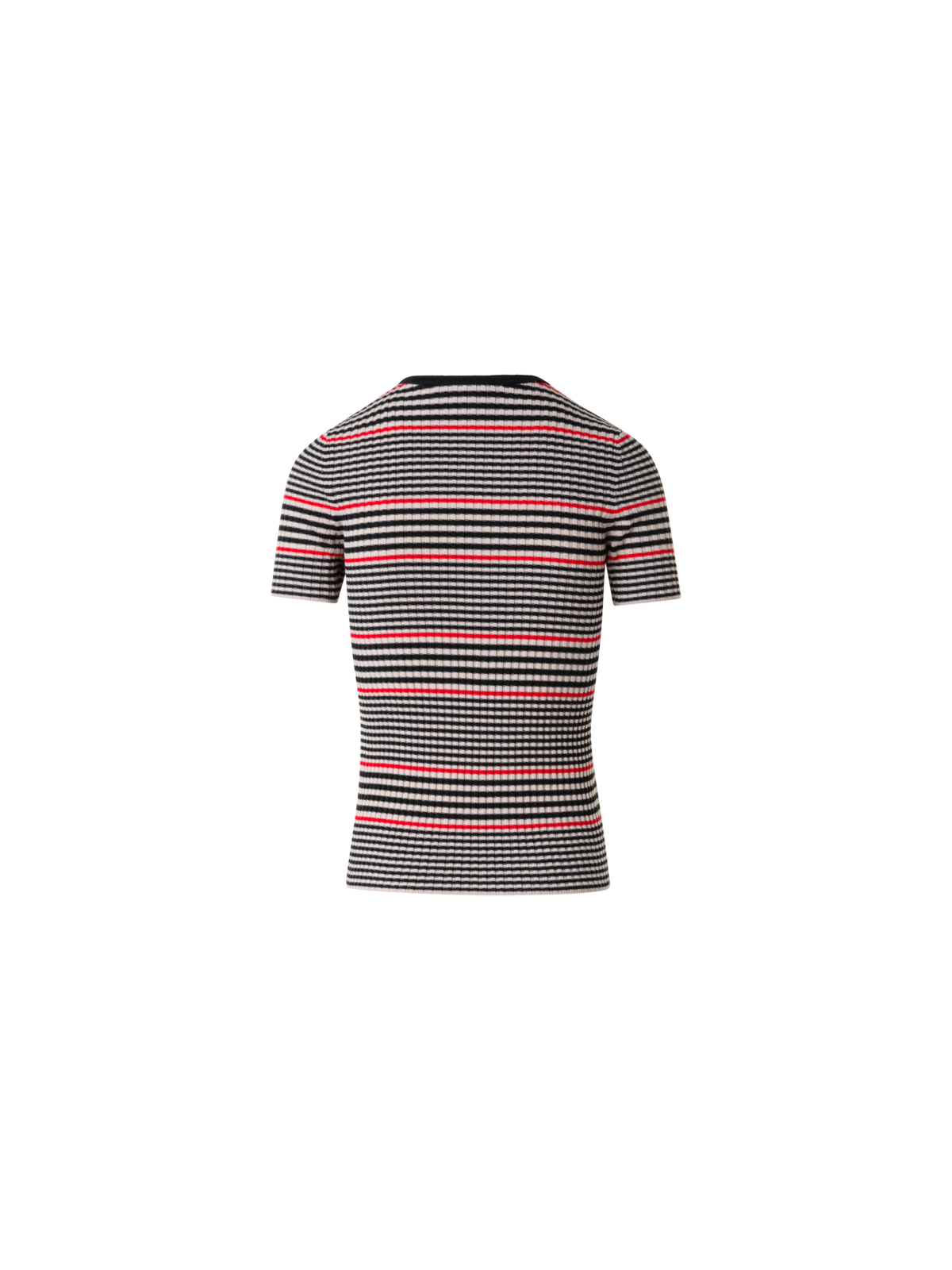Designer Fitted Short Sleeve Merino Rib Striped Sweater - black - multicolor