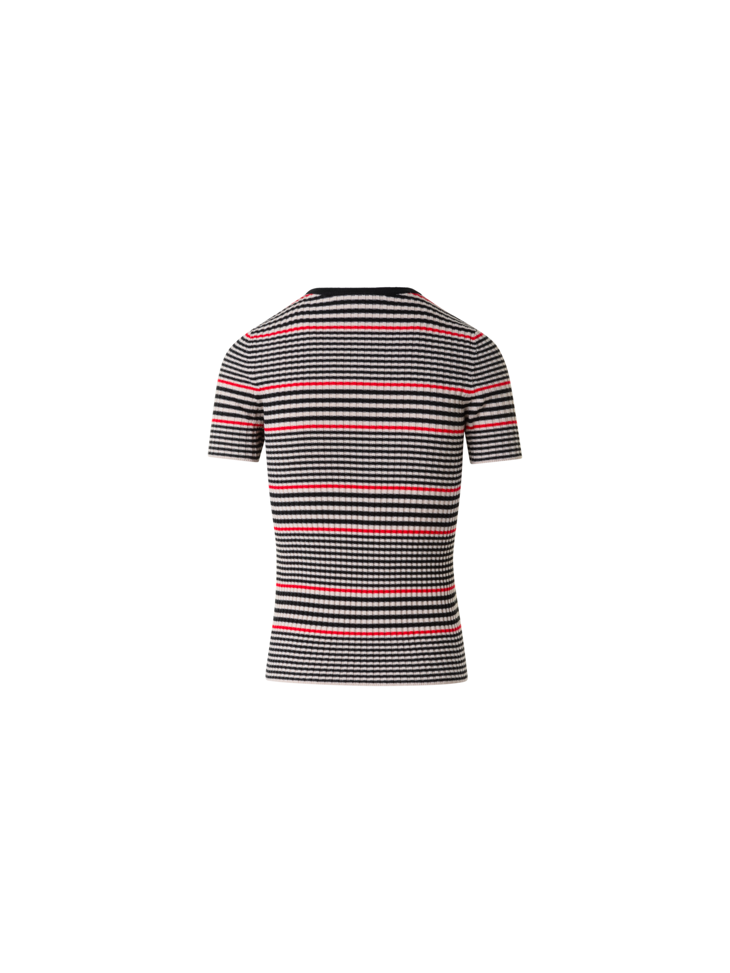 Designer Fitted Short Sleeve Merino Rib Striped Sweater - black - multicolor