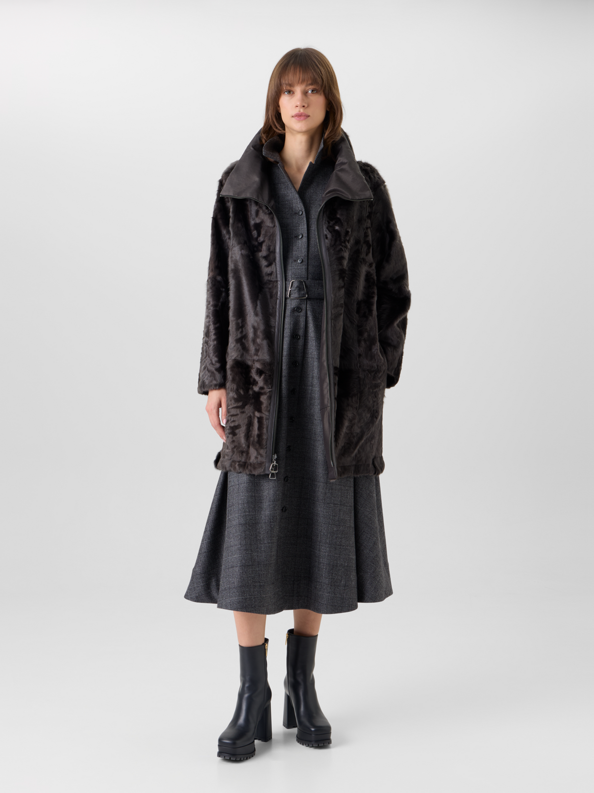Designer Shearling Parka Reversible to Silk - grey #editorial