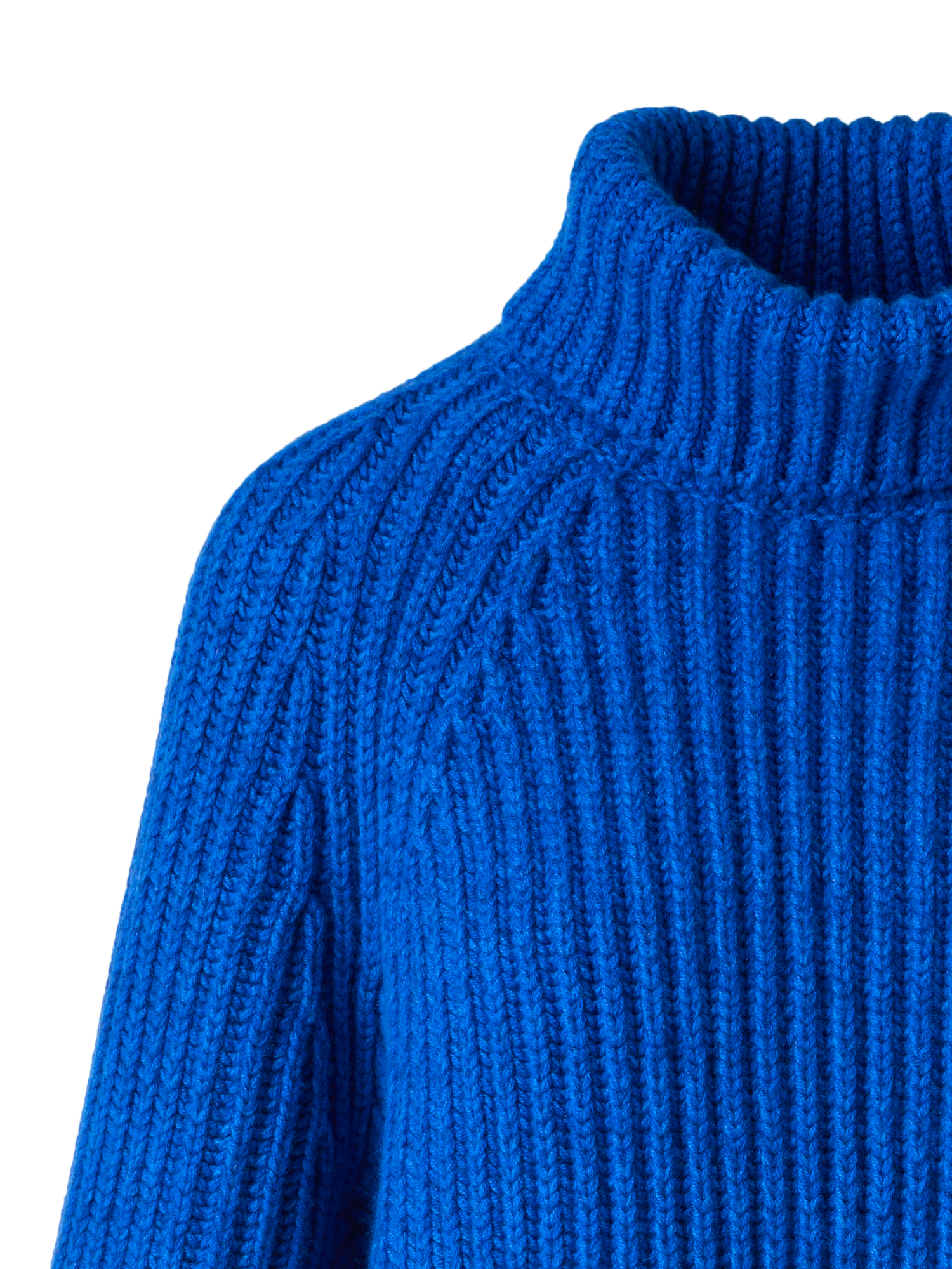 Designer Cropped Cashmere Chunky Rib Turtle Neck Sweater - blue