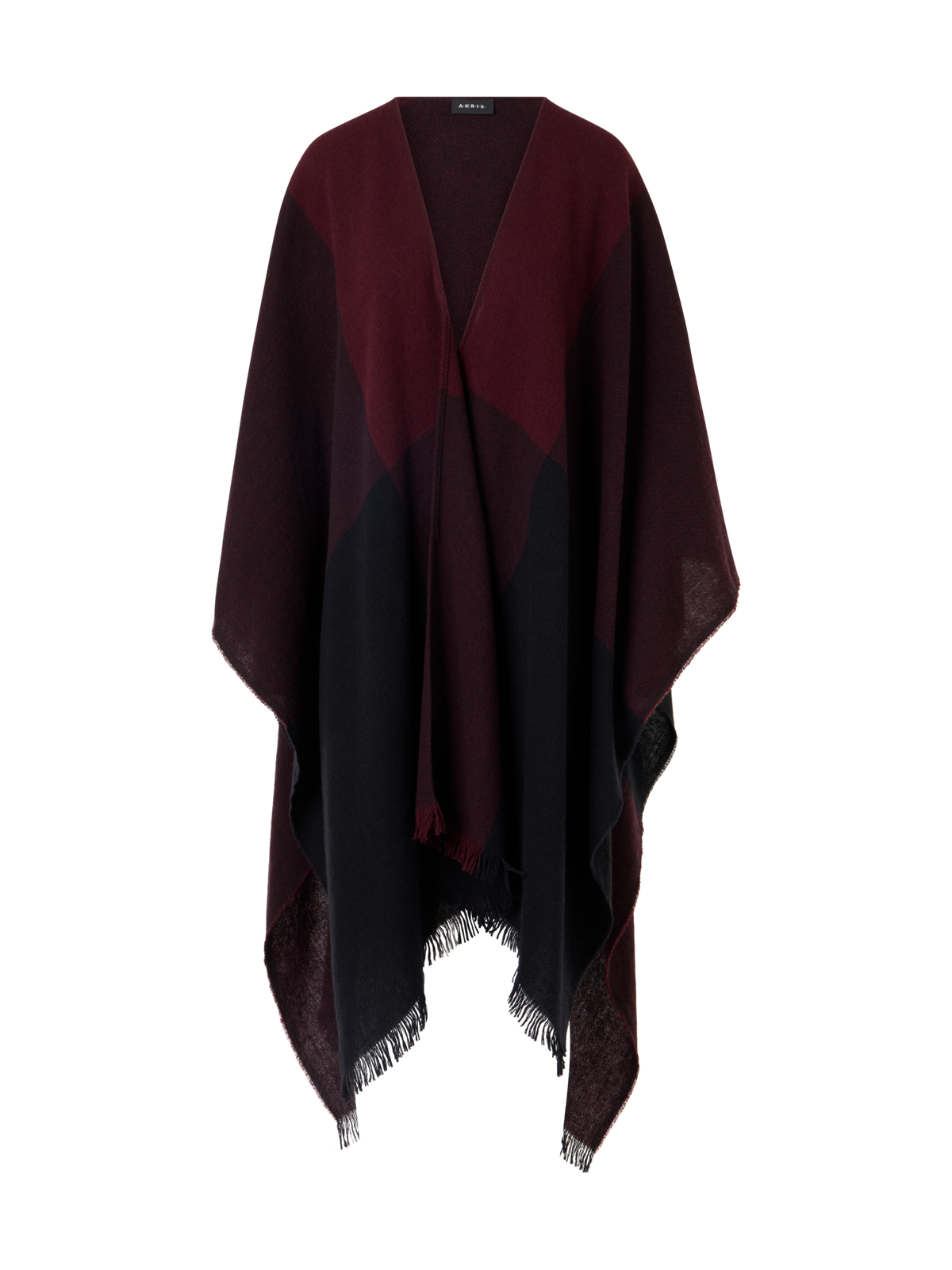 Designer Wool Cashmere Check Cape Scarf - red - wine