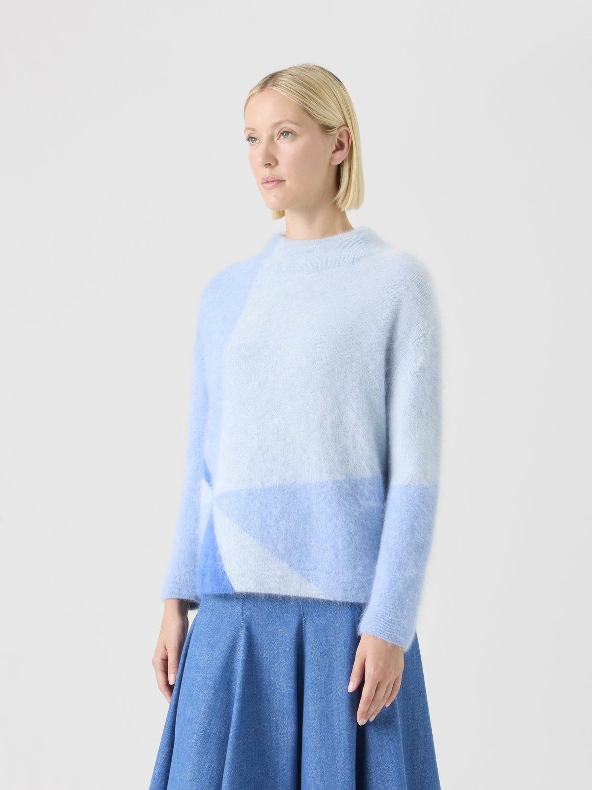 Designer Cloud Cashmere Sweater with Sunbeam Intarsia - blue #editorial