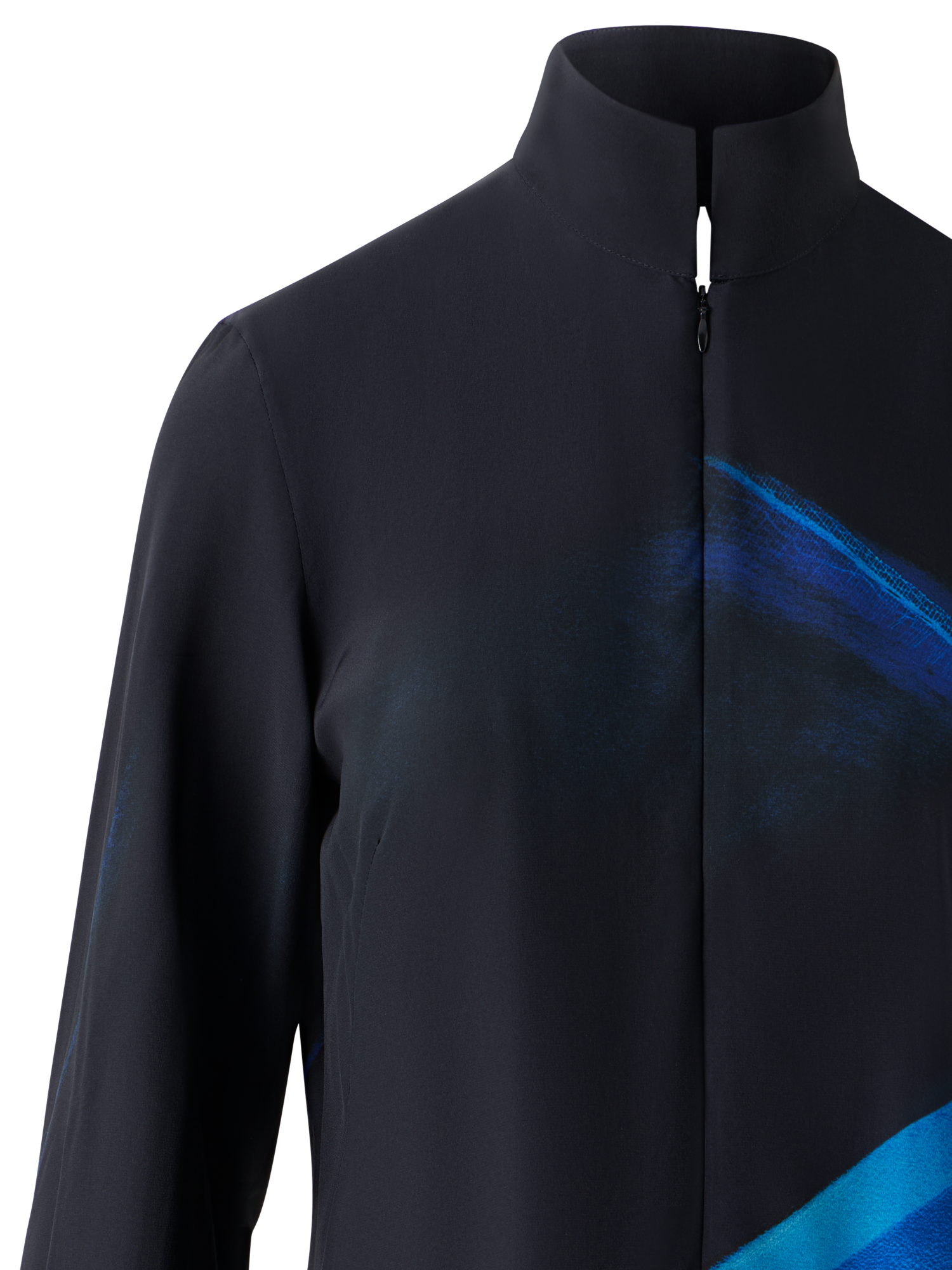 Designer Silk Tunic Blouse in Alyson's Cyanotype Print - navy - blue