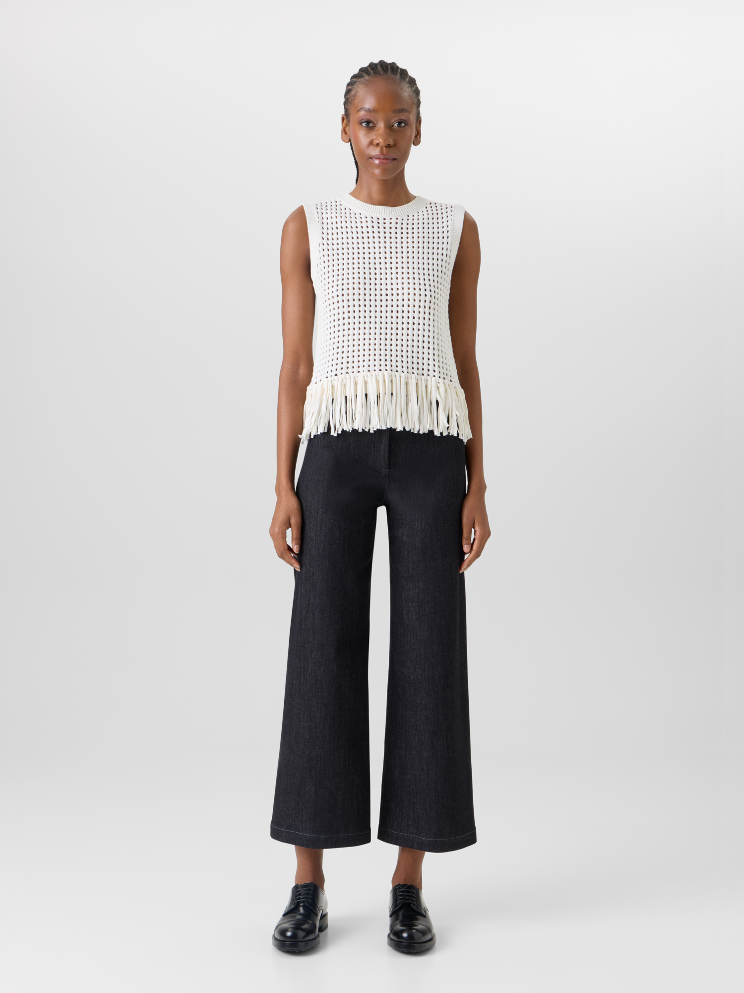 Designer Sleeveless Chunky Cotton Mesh Knit Top - ecru 