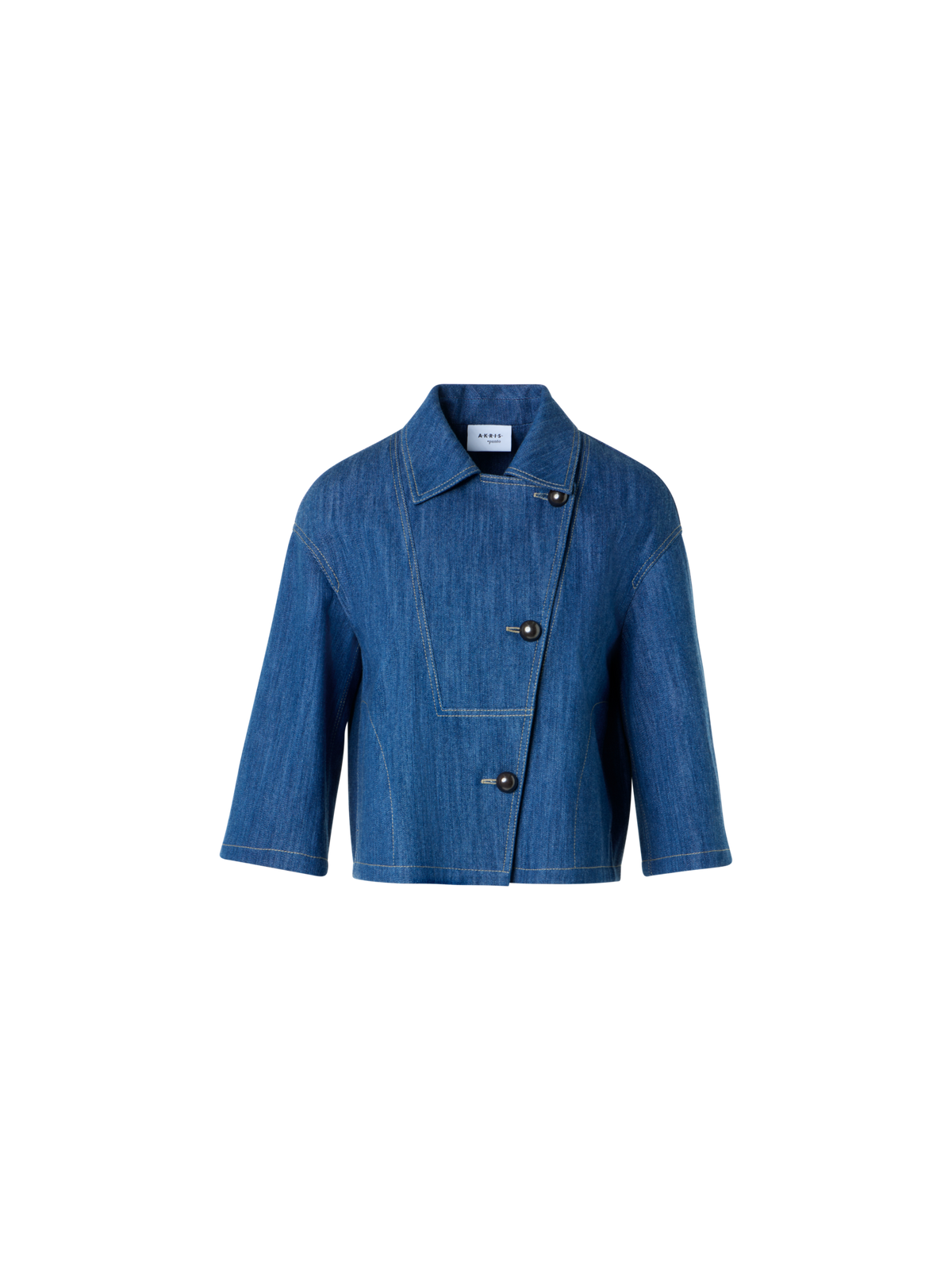 Designer Asymmetric Boxy Cropped Denim Jacket - blue