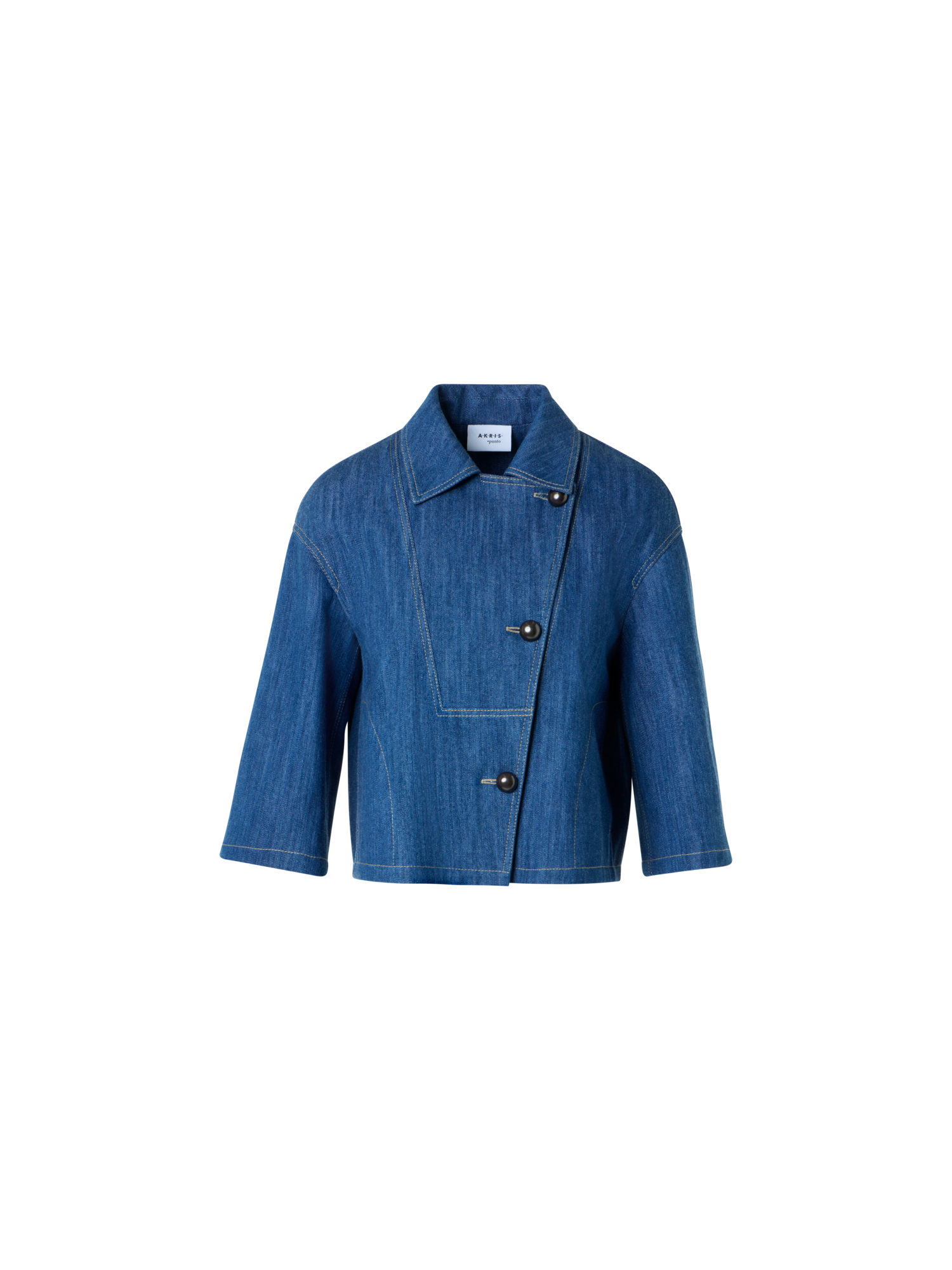 Designer Asymmetric Boxy Cropped Denim Jacket - blue