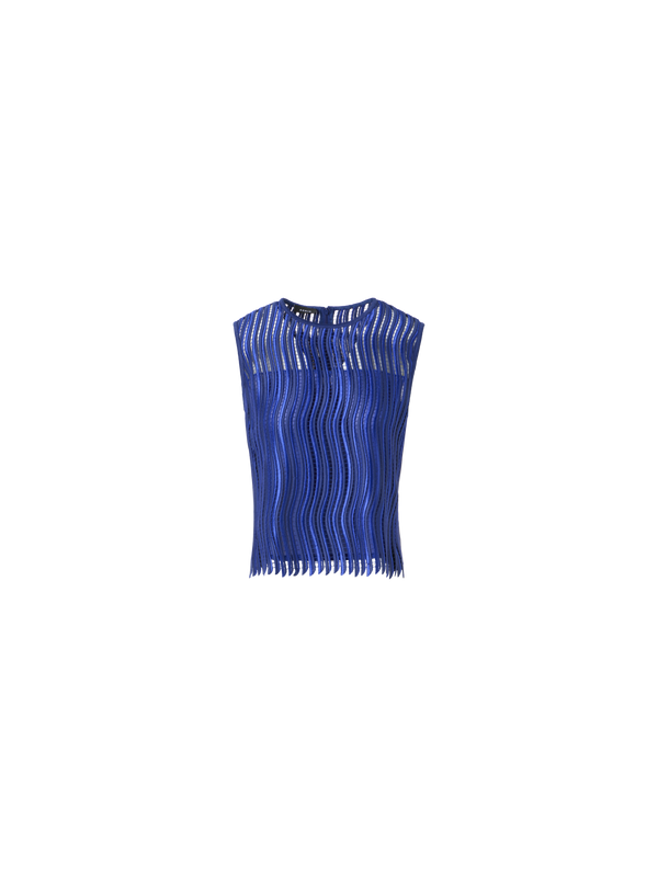Designer Sleeveless Blouse in Wave Guipure - blue