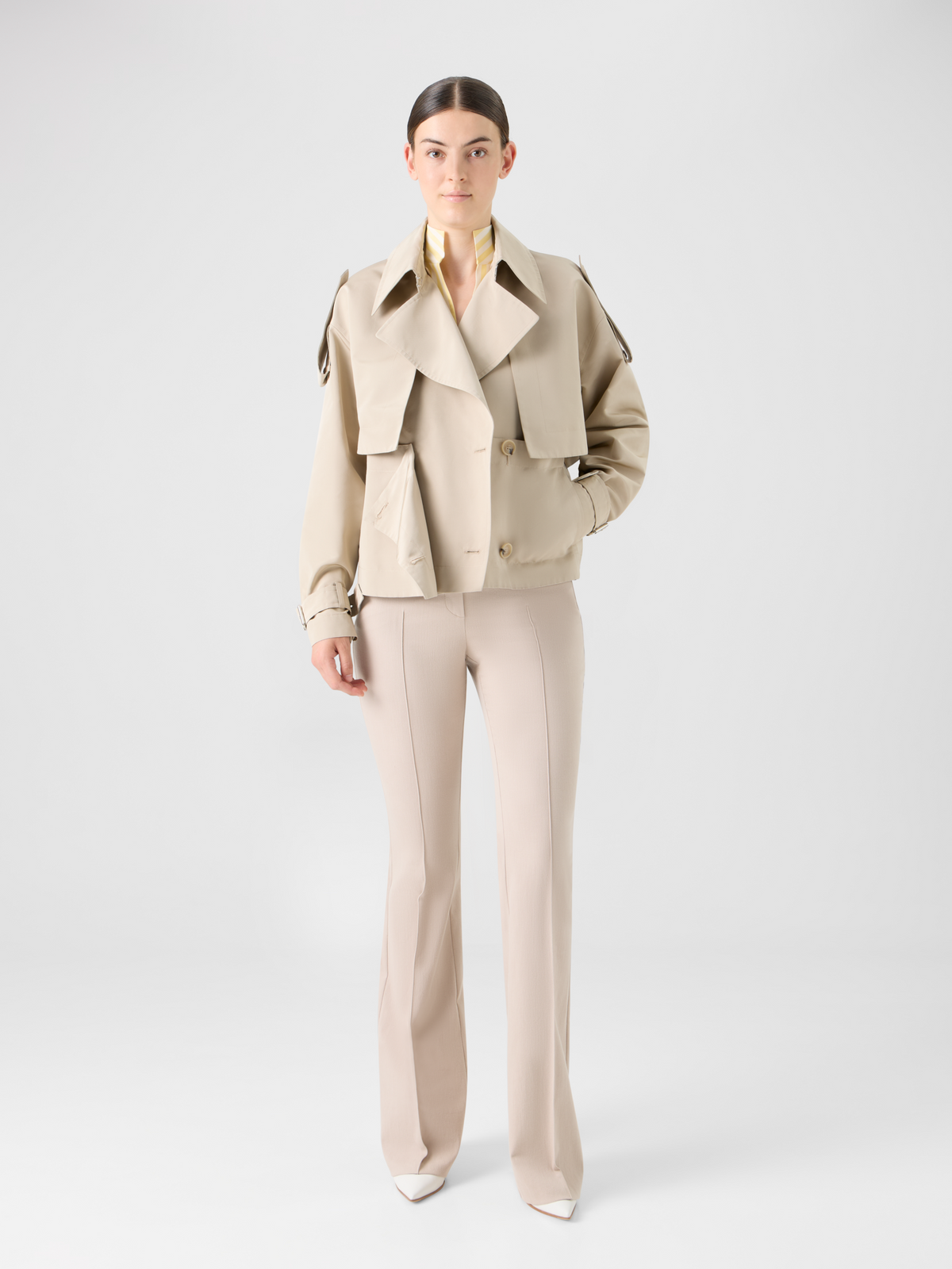 Designer Bootcut Cotton Denim Stretch Pants - beige #editorial