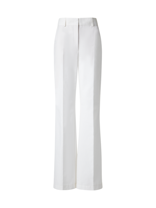 Designer Wide Straight Cotton Stretch Pants - neutral - ecru - white