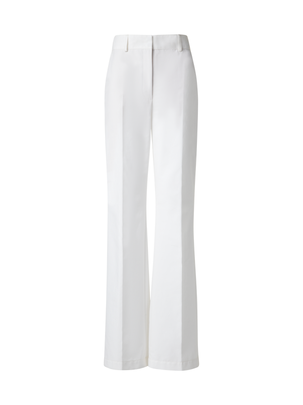 Designer Wide Straight Cotton Stretch Pants - neutral - ecru - white