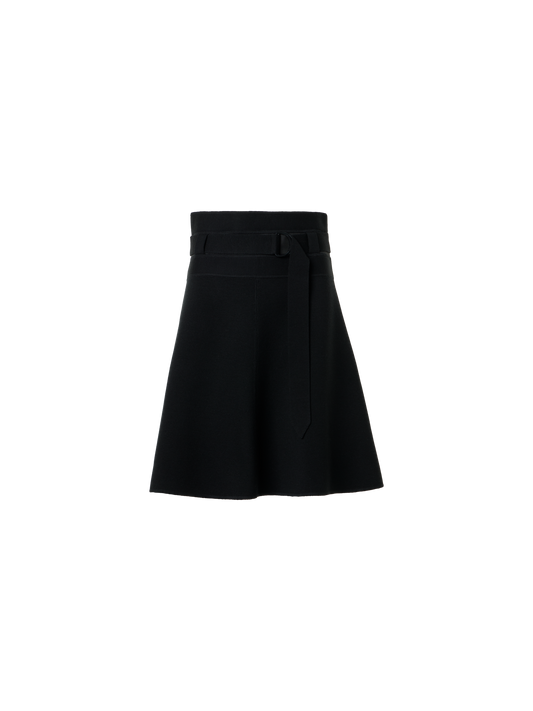 Designer Milano Knit Mini Skirt with Belt - black