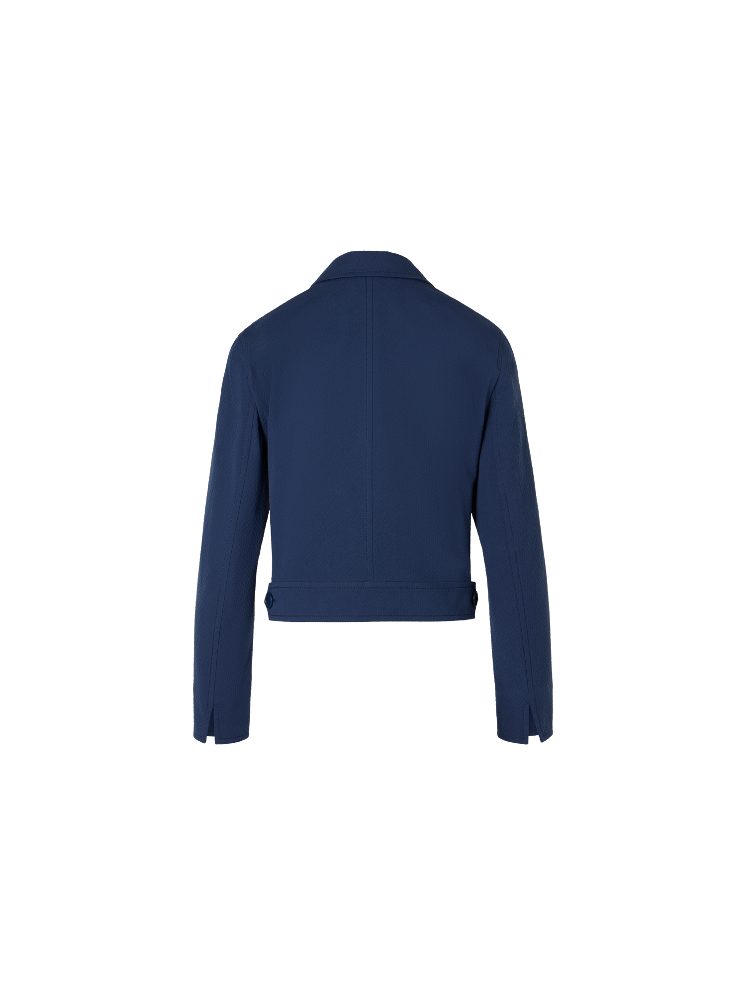 Designer Boxy Cotton Stretch Seersucker Lapel Jacket - navy - blue