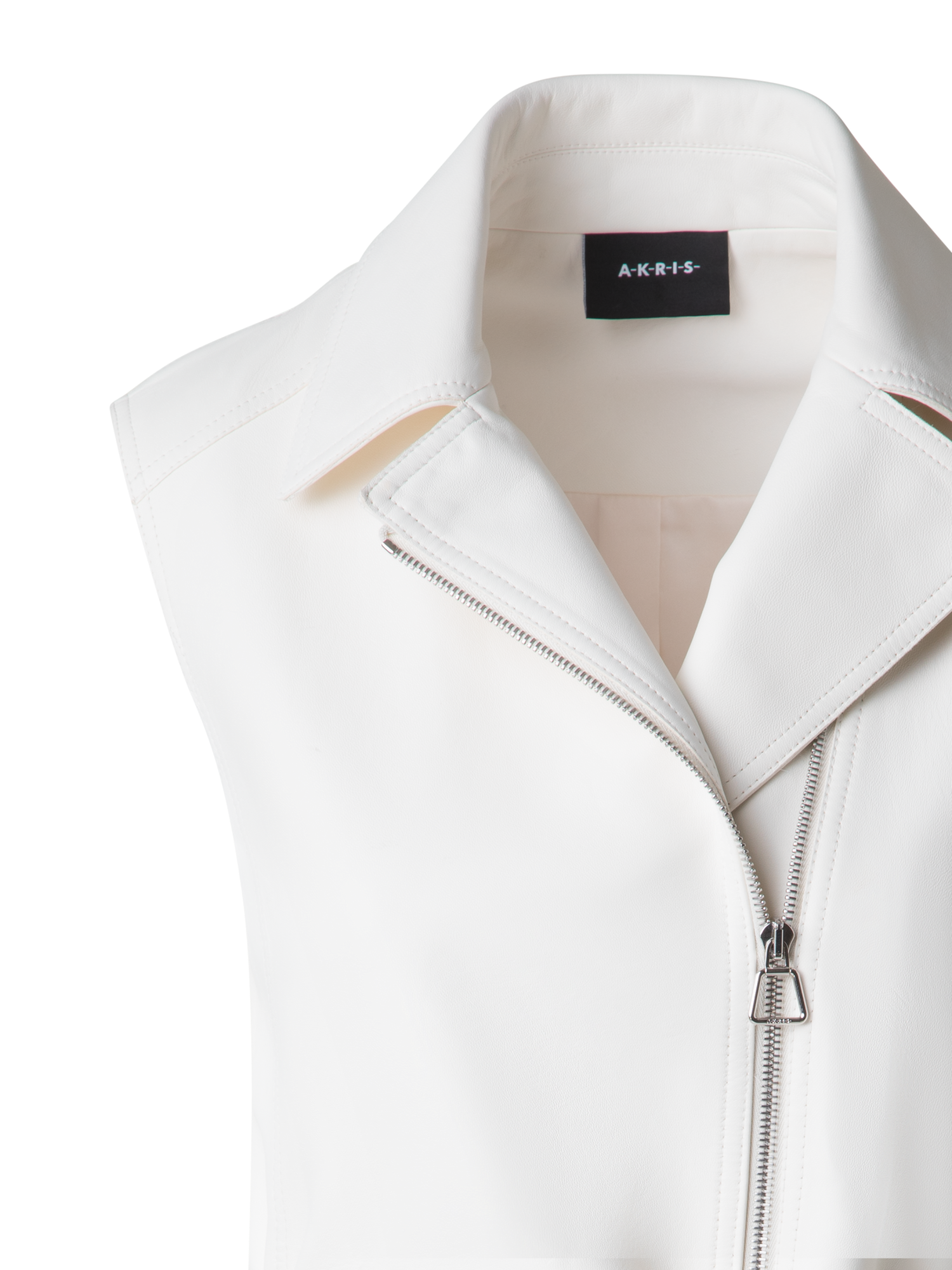 Designer Fitted Biker Style Leather Gilet - neutral - ecru - white