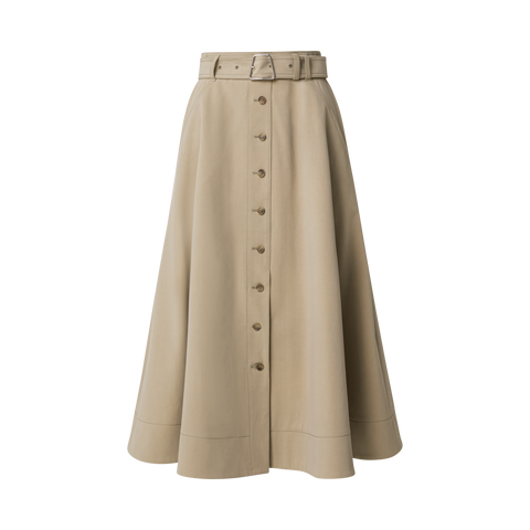 A-Line Cotton Stretch Denim Midi Skirt
