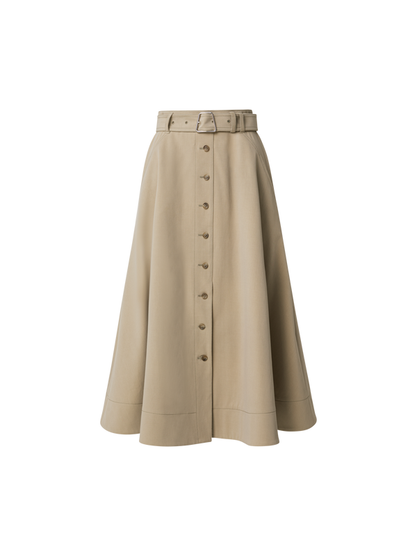 Designer A-Line Cotton Stretch Denim Midi Skirt