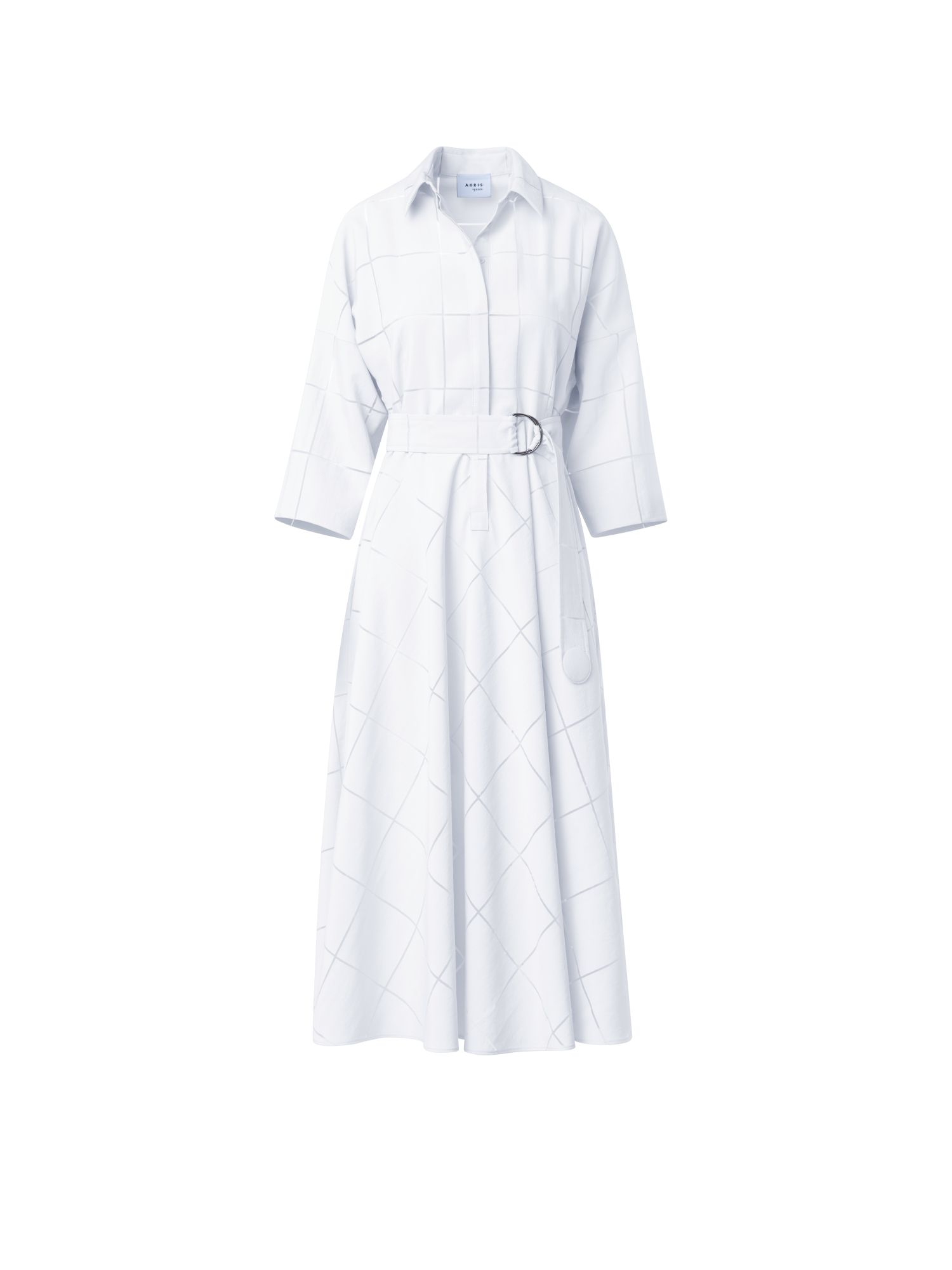 Designer Fit & Flare Midi Shirt Dress in Window Plaid - ecru - white