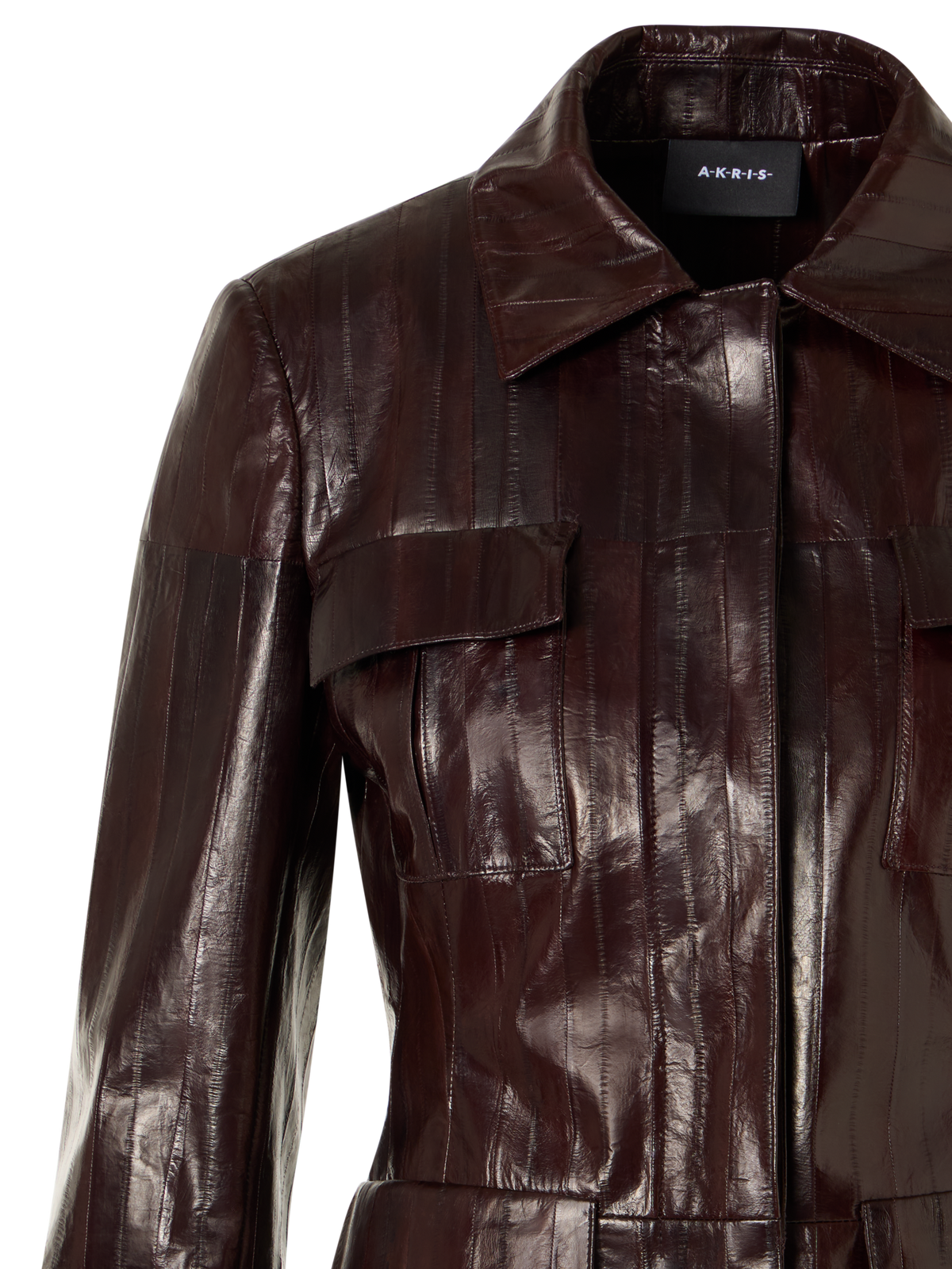 Designer Fitted Lacquered Eel Leather Jacket - brown