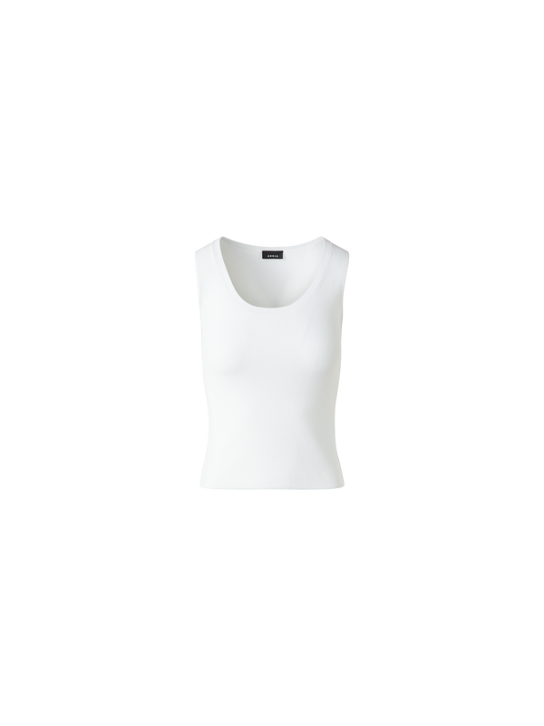 Designer Cotton Viscose Rib Sleeveless Top - ecru - white