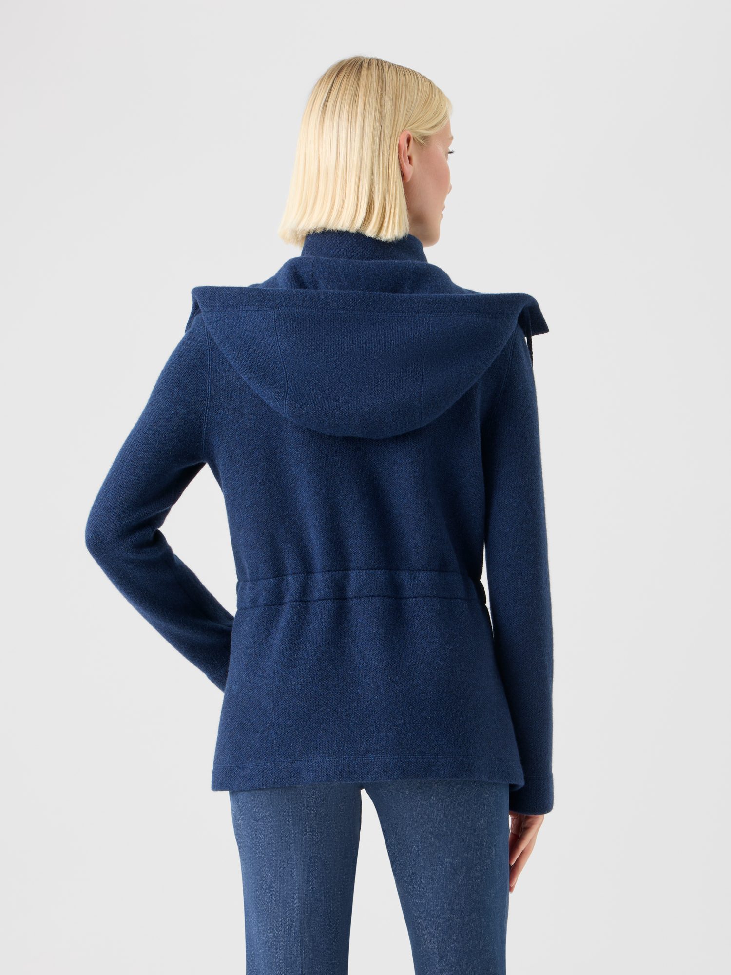Designer Cashmere Piqué Hooded Knit Jacket - navy 