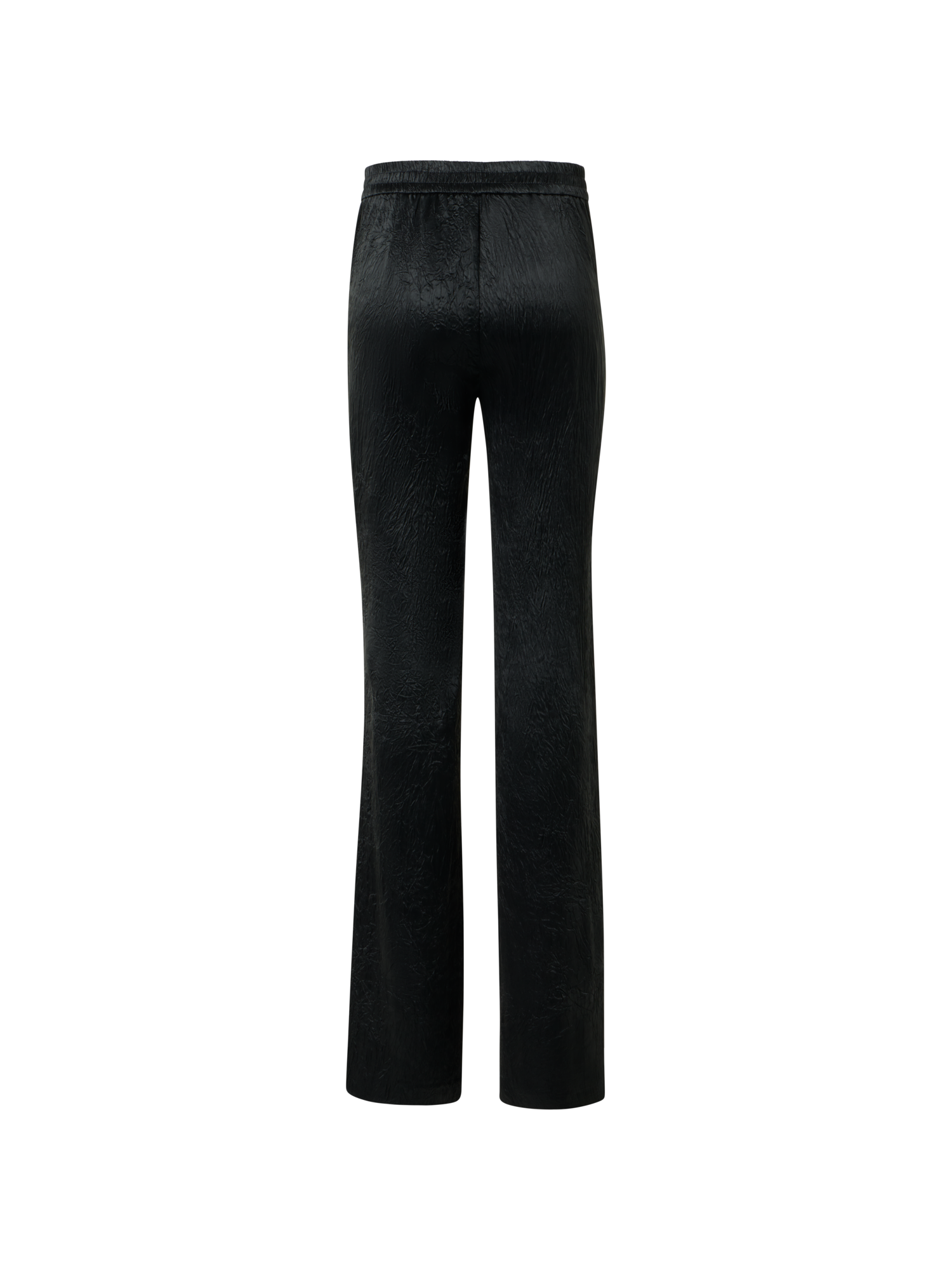 Designer Marla Elastic Waist Crinkled Satin Straight Pants - black