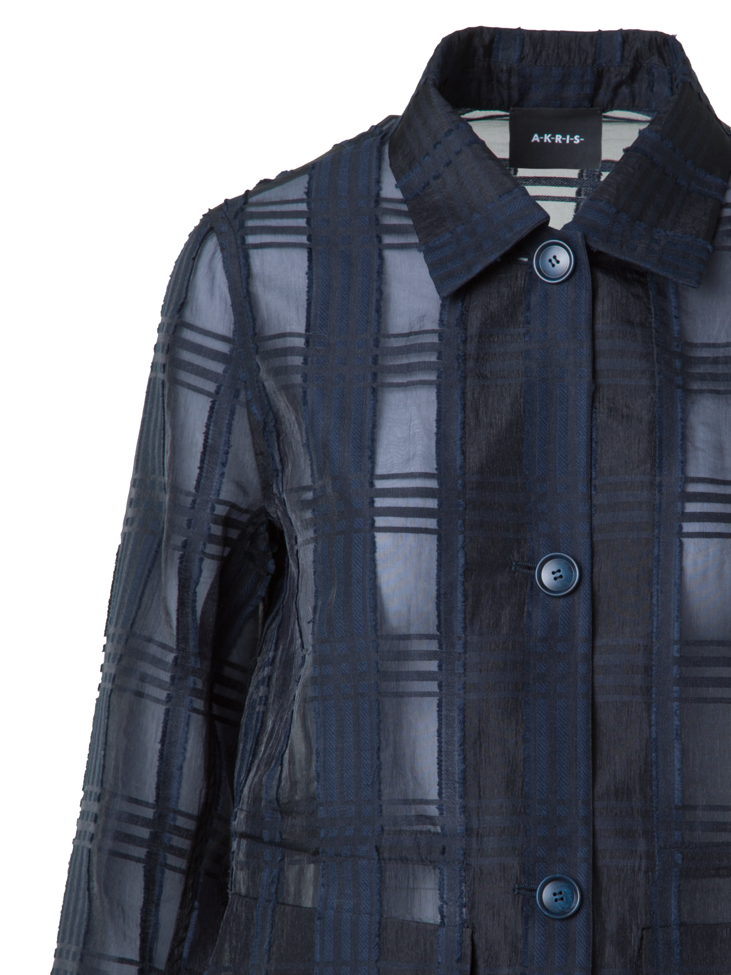 Designer Short Jacket in Sheer Organdy Plaid - neutral - navy - blue