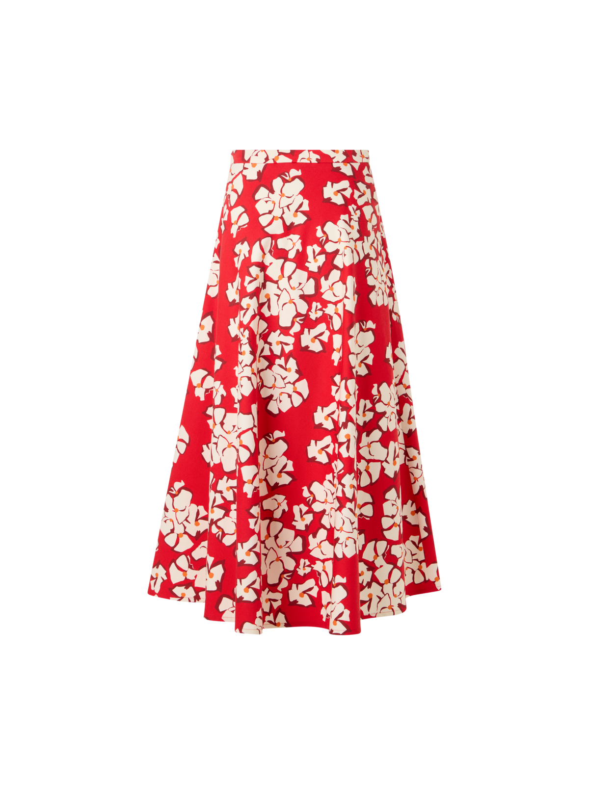 Designer Flared Papercut Flower Midi Skirt - red
