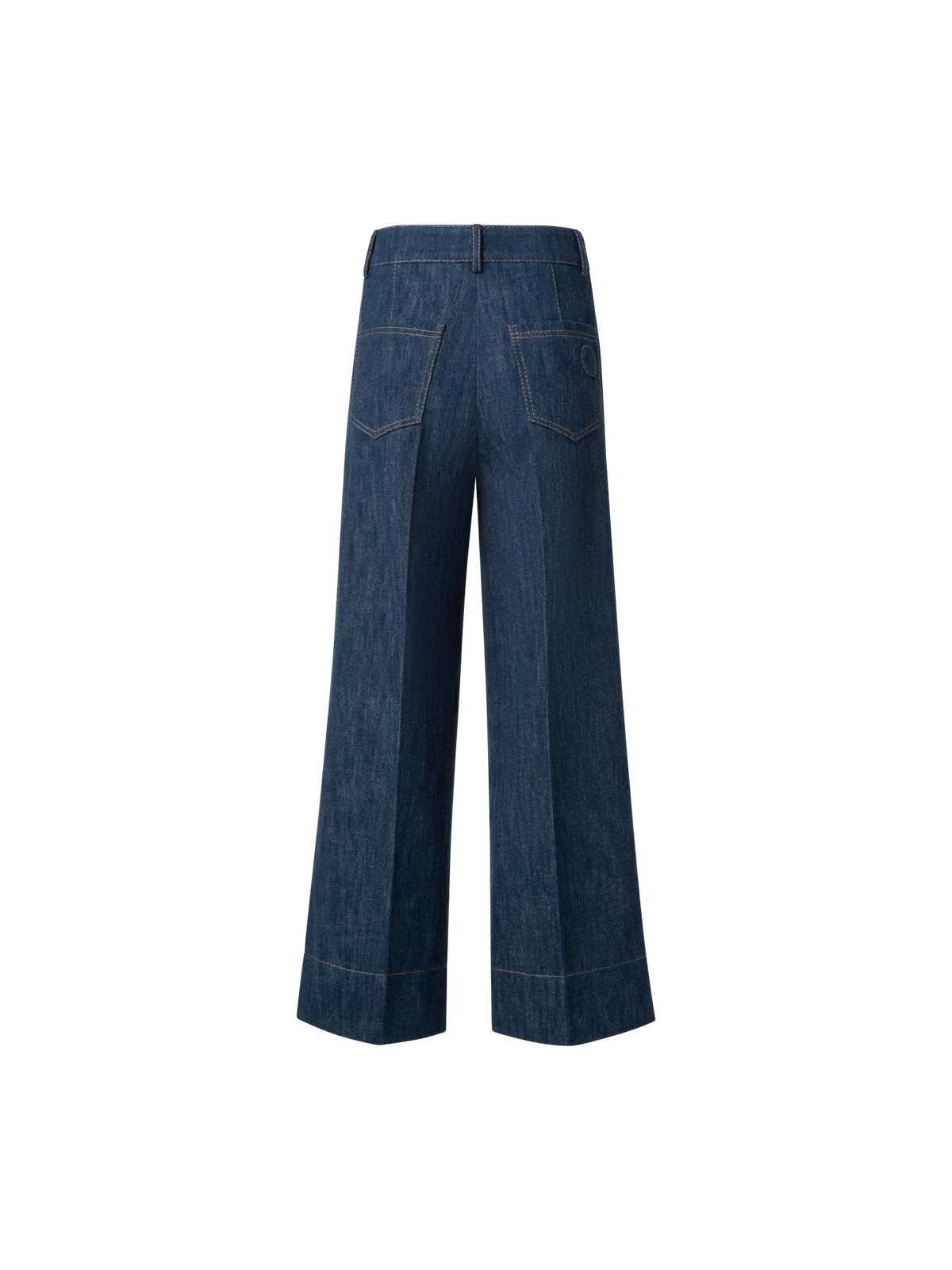 Designer Cropped Wide Cotton Wool Denim Pants - navy - blue