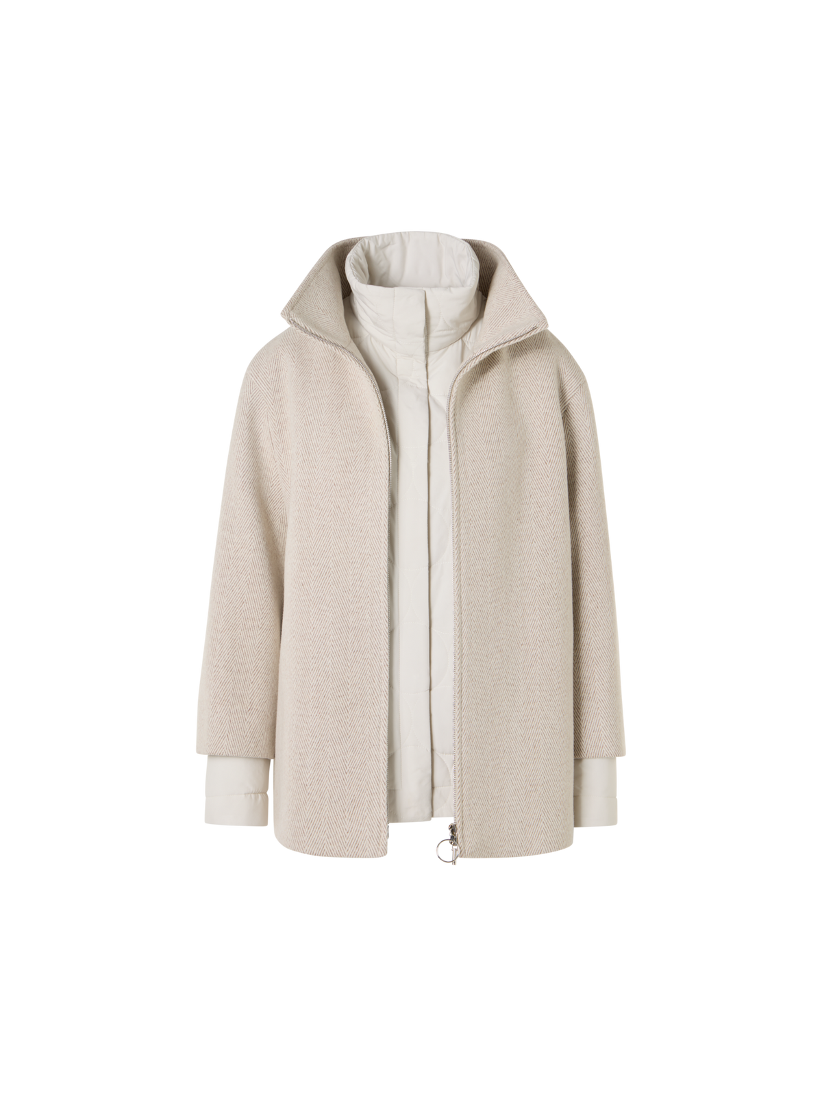 Designer Two-in-One Coat with Dot Quilt Layer - beige