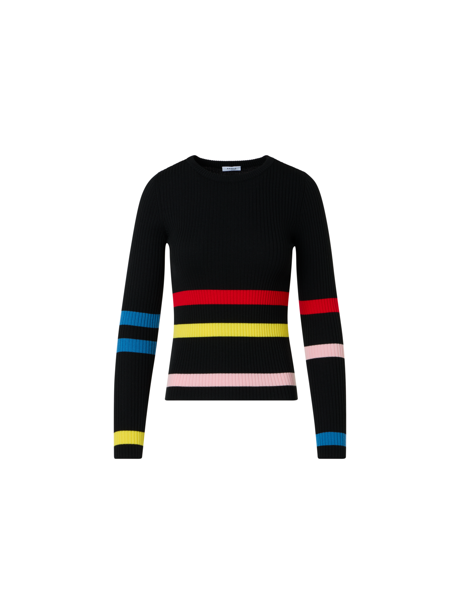 Designer Color-Block Stripe Ribbed Knit Sweater - black