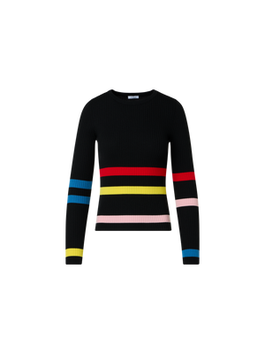 Designer Color-Block Stripe Ribbed Knit Sweater - black