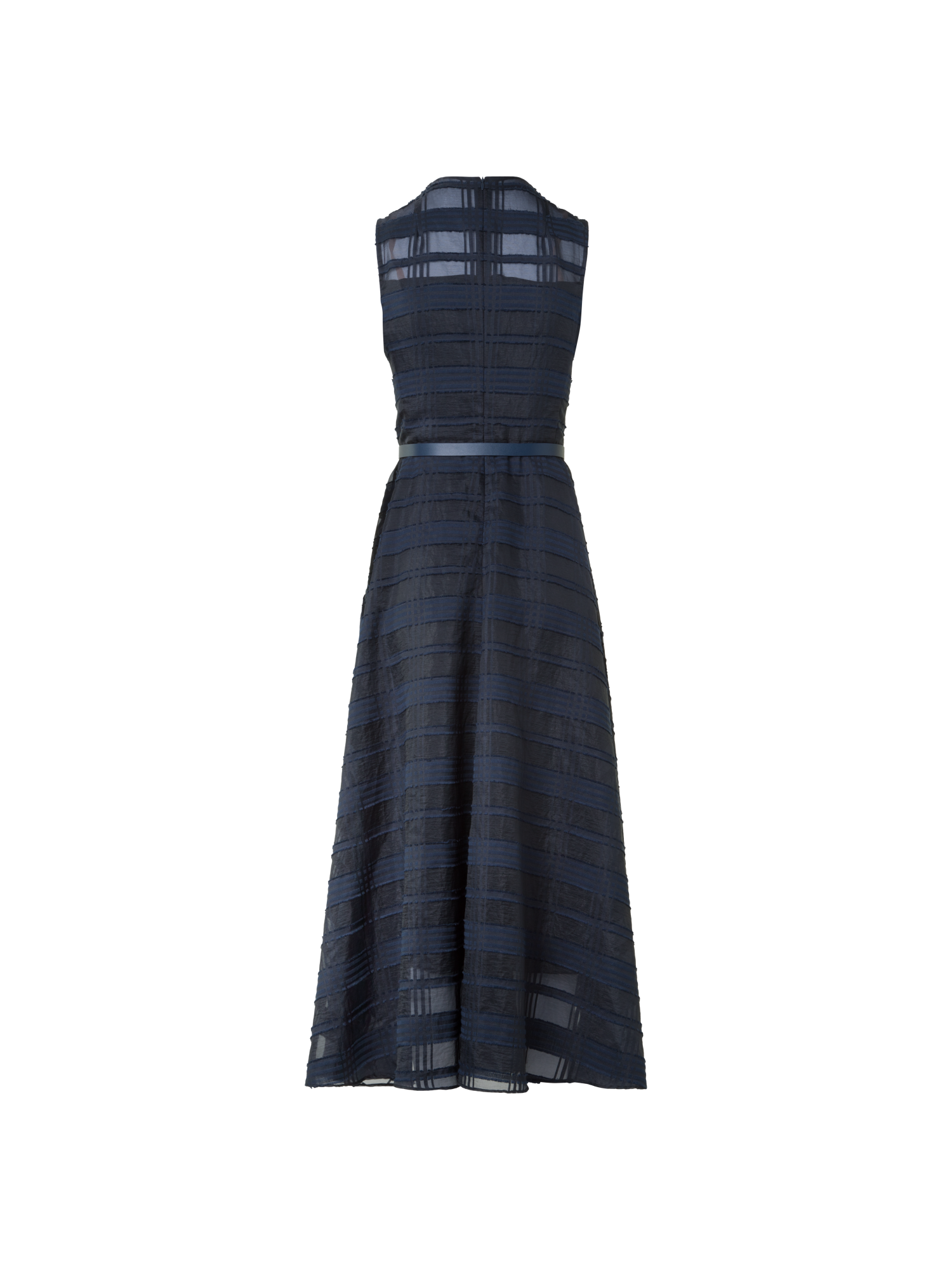 Designer Plaid Fit and Flare Midi Dress - neutral - navy - blue