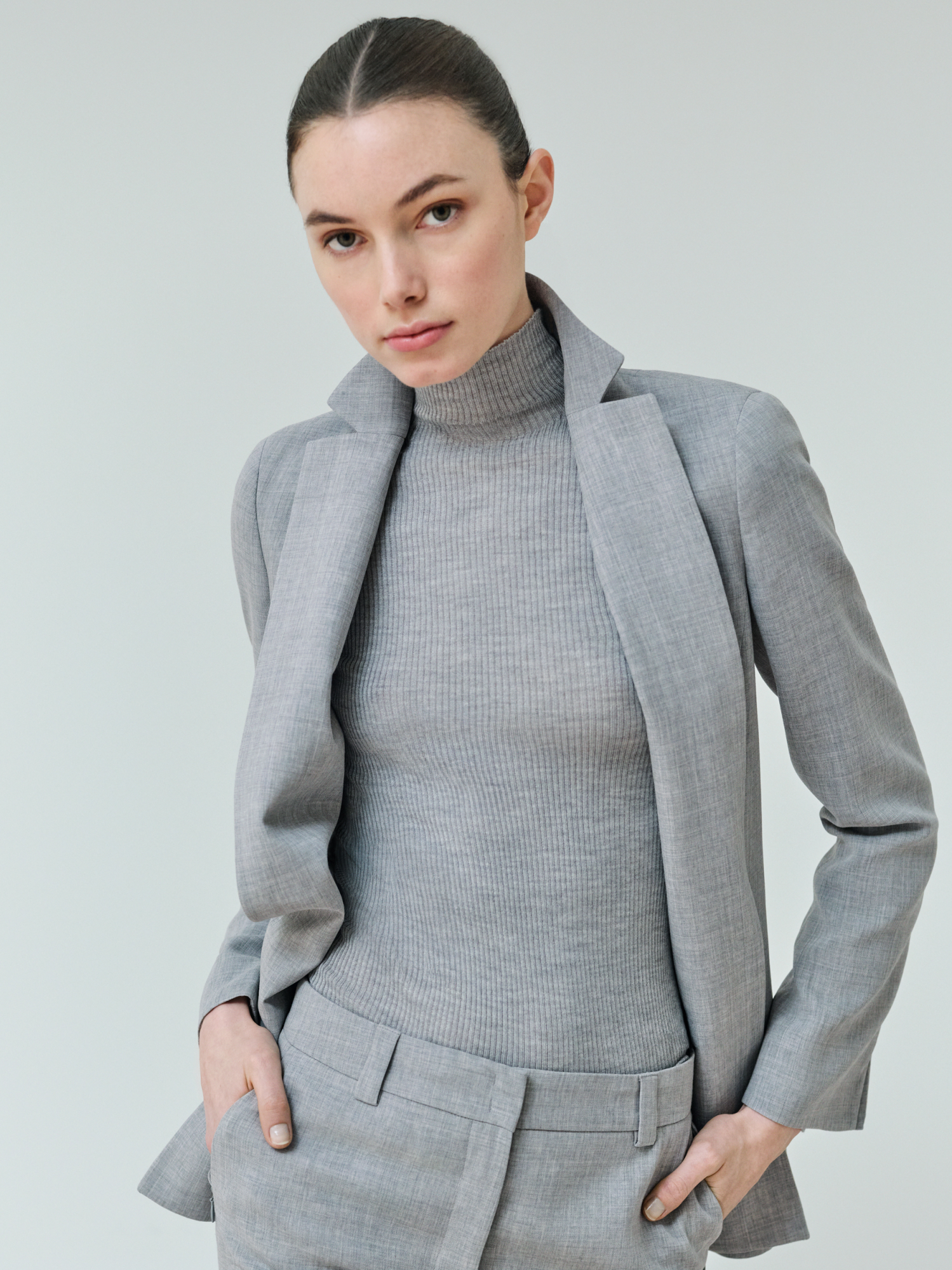 Designer Wool Double-Face Blazer with Elongated Lapel - grey 